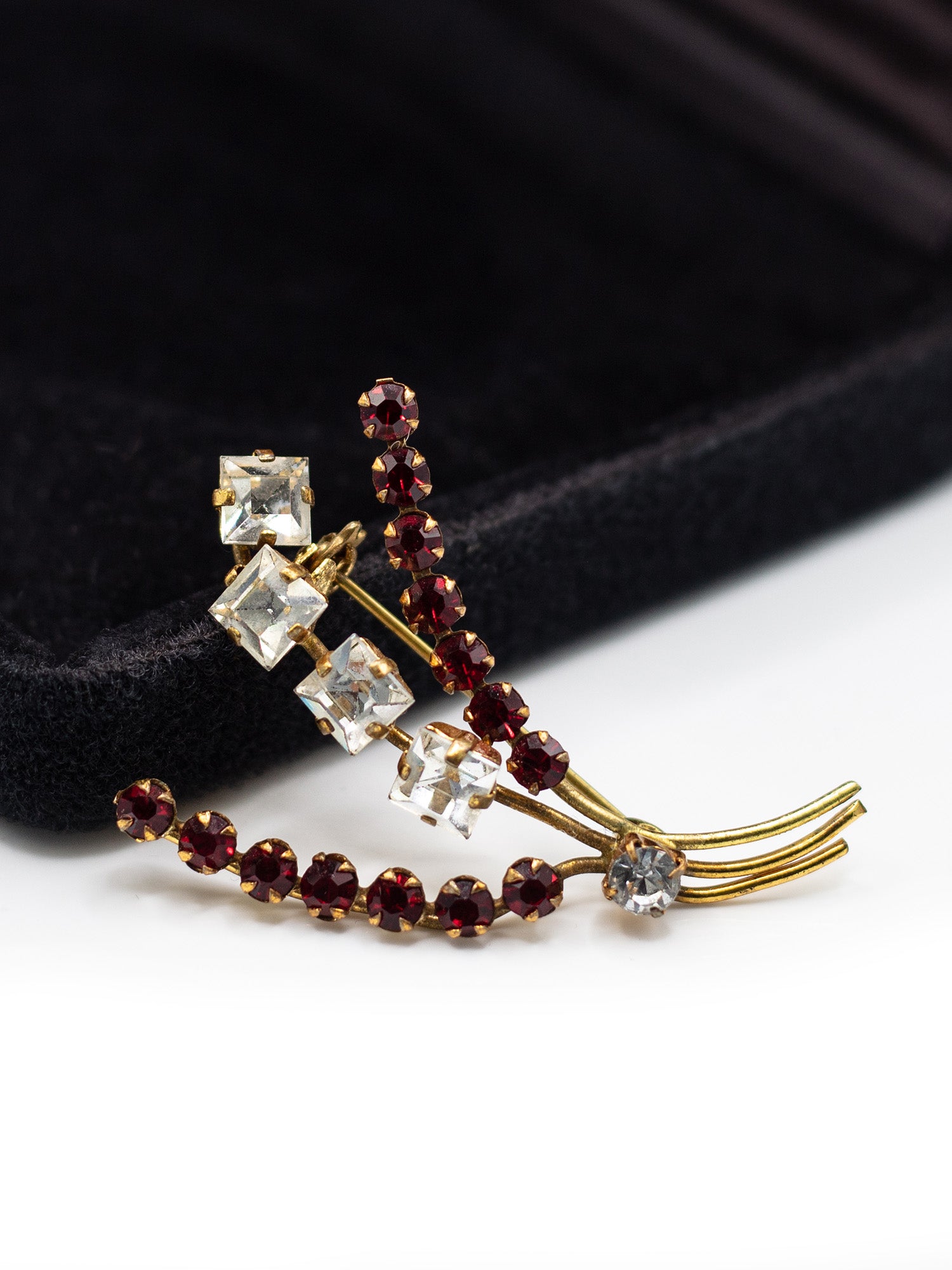 Vintage 50's Ruby Red Crystal Rhinestone Spray Brooch by Northern Grip