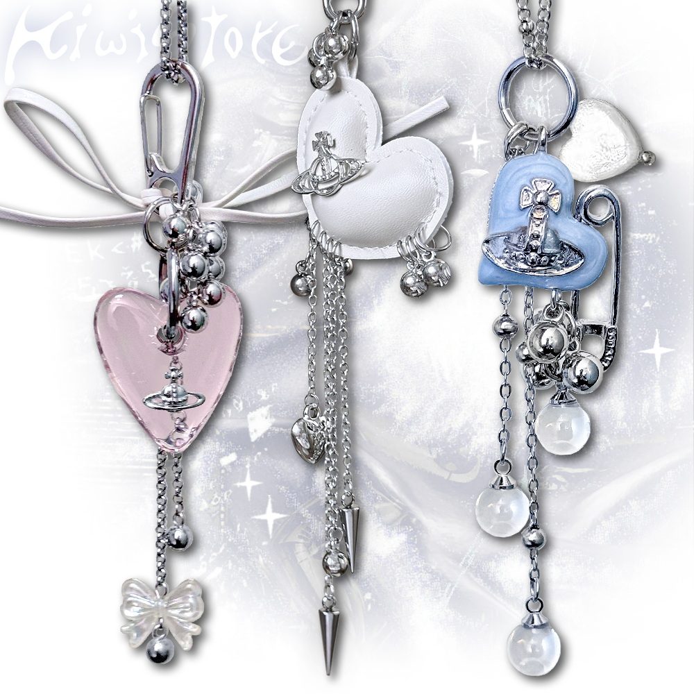 Y2K Clear Heart Pendant Necklace - Glass Alloy Chain - Kiwi Store by Land Decora