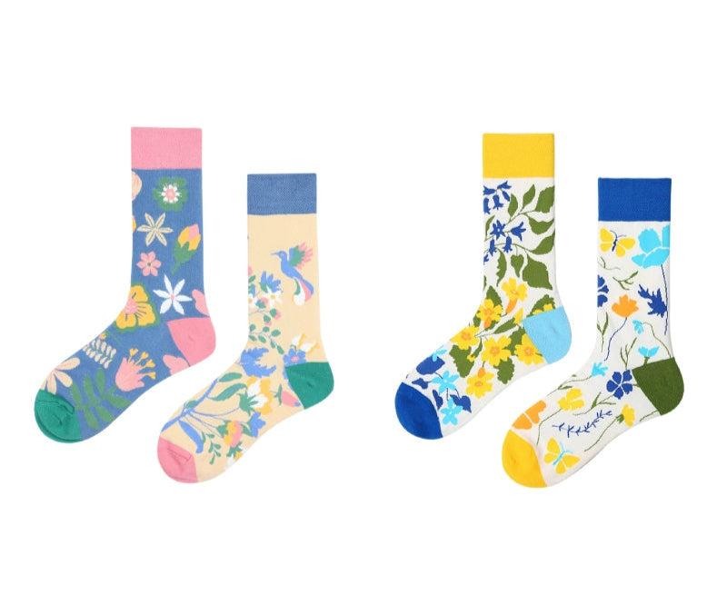 Decora Kei Mismatched Socks Flower Grass by Land Decora