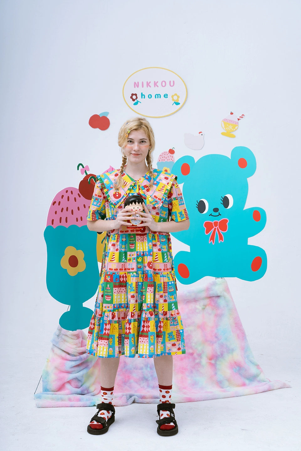 Harajuku Dress Colorful Printed Dress Decora Fashion Printed Dress - Nikkou Home by Land Decora