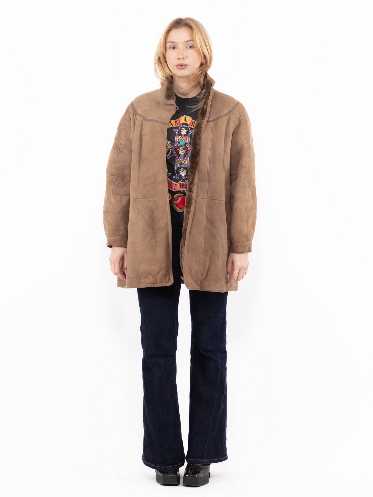 Vintage 80's Women Sheepskin Shearling Coat in Beige by Northern Grip