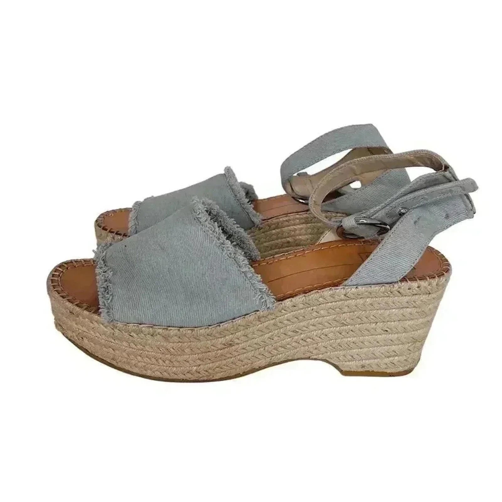 Dolce Vita Denim Platform Sandals Wedges Blue Cream Woven Women's Size by Hot Girl Secondhand