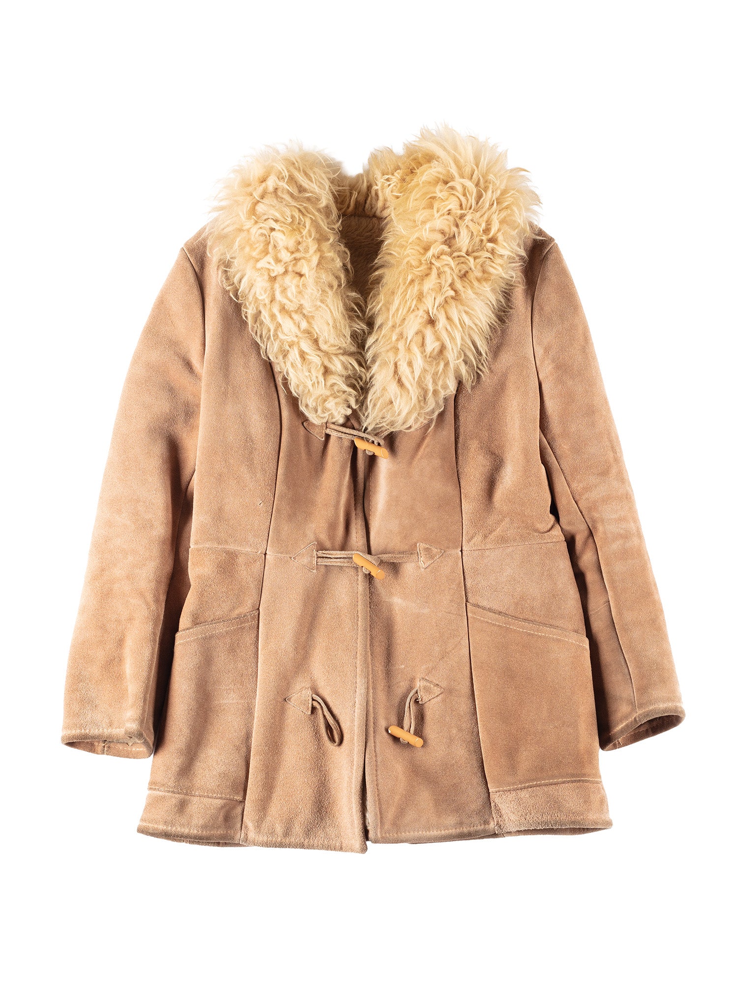 Vintage 90's Women Faux Sheepskin Genuine Suede Penny Lane Coat in Beige by Northern Grip