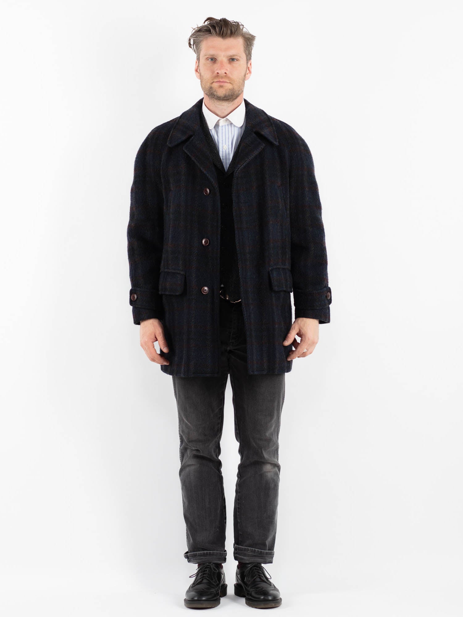 Vintage 80's Men Wool Coat in Blue by Northern Grip