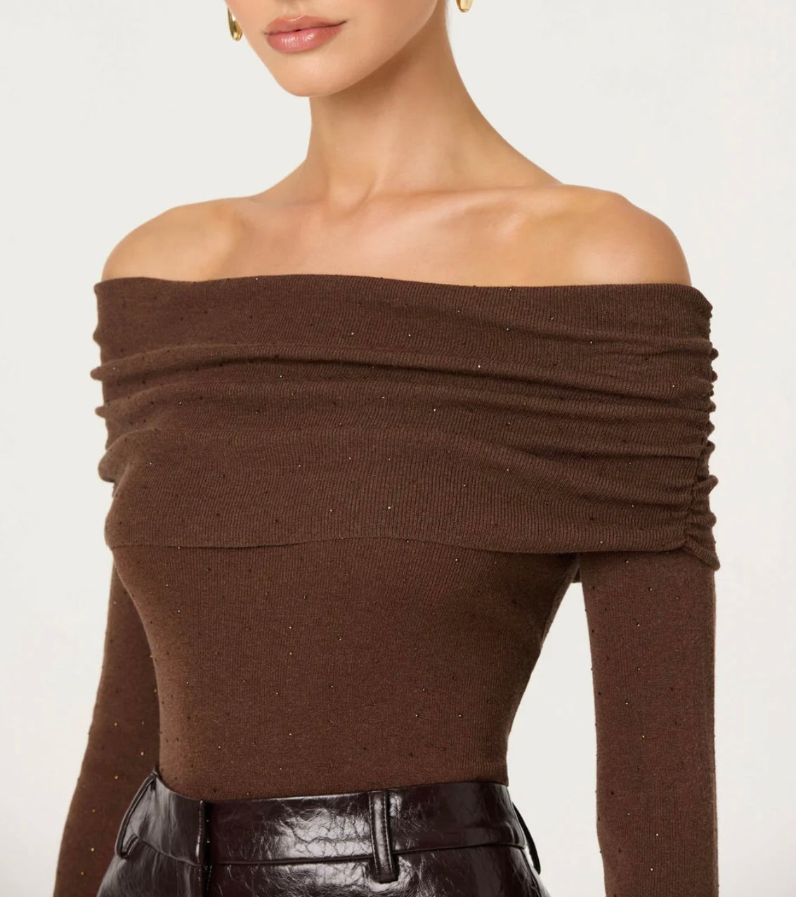 ASTR The Label Kylin Off Shoulder Rhinestone Sweater by Sierra Deene
