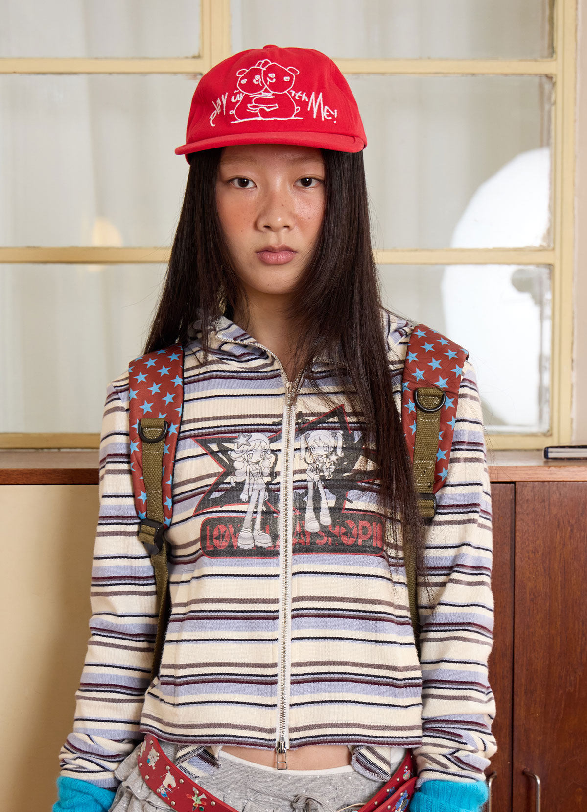 Y2K Blue Purple Striped Zip Cardigan – loveplay by Land Decora