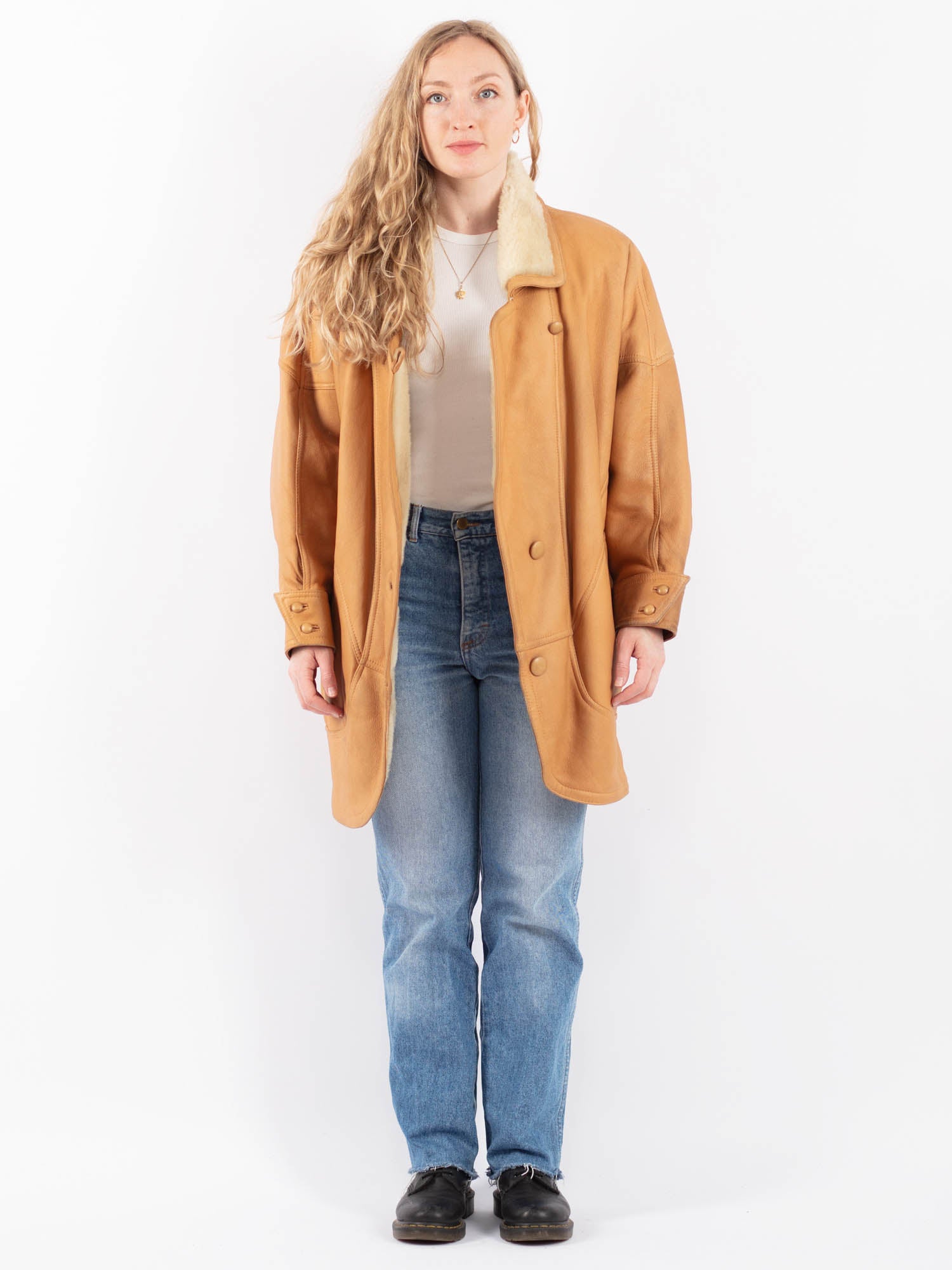 Vintage 80's Women Sheepskin Shearling Coat in Beige by Northern Grip