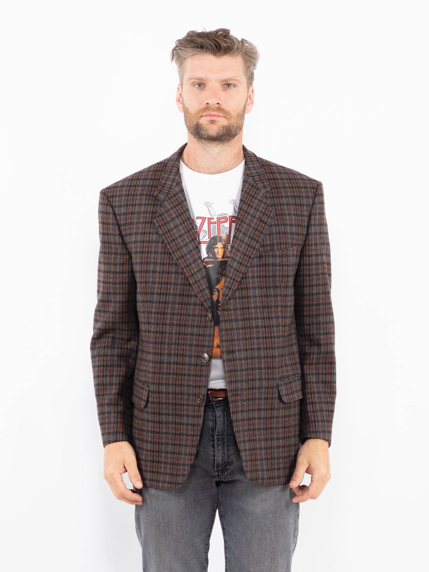 Vintage 80's Men Wool Blend Blazer Jacket in Multi by Northern Grip