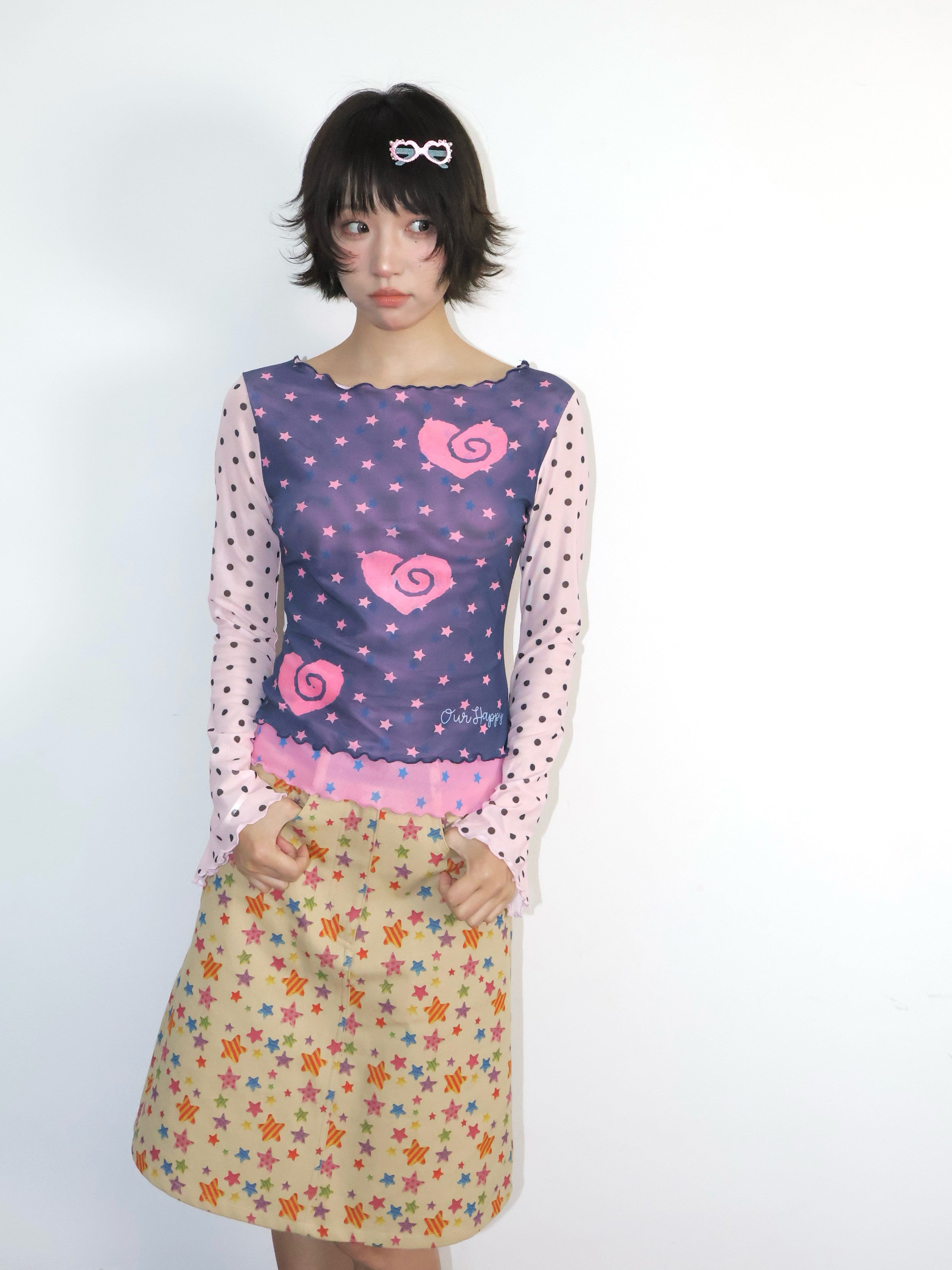 Blue Polka Dot Mesh Top - OurHappy by Land Decora