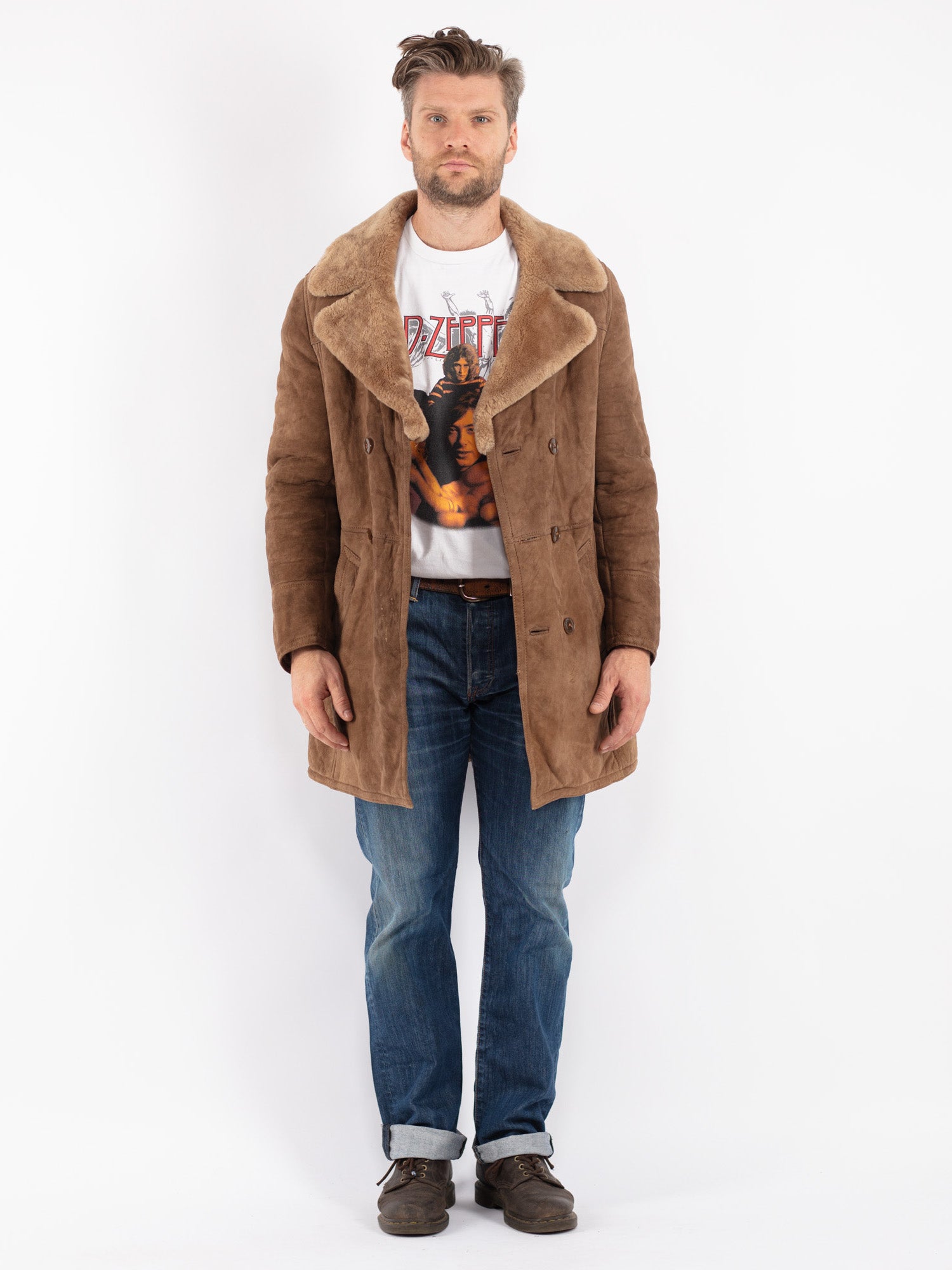 Vintage 70's Men Sheepskin Coat in Beige by Northern Grip
