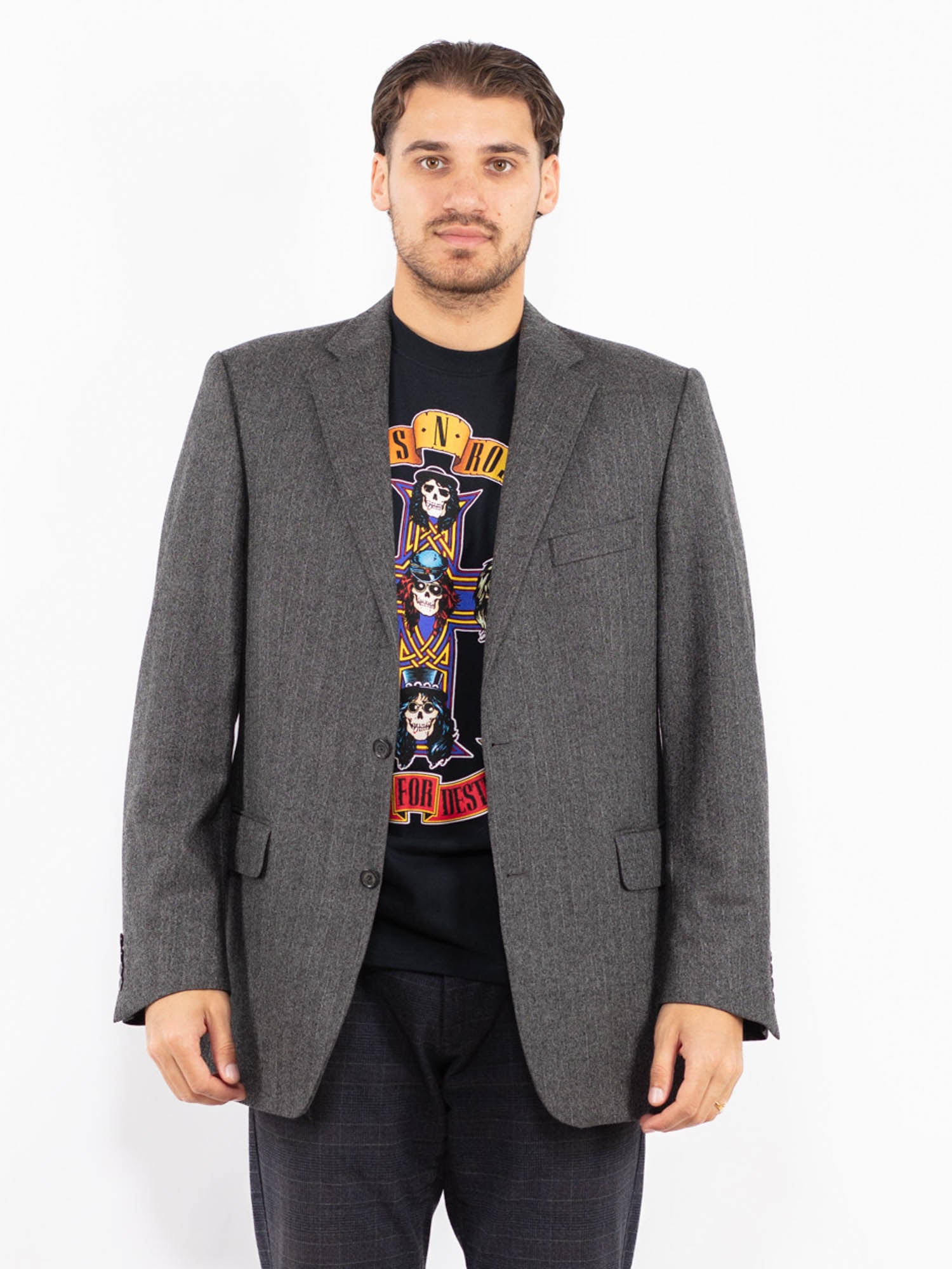 Vintage 90's Men Wool Blazer Jacket in Gray by Northern Grip