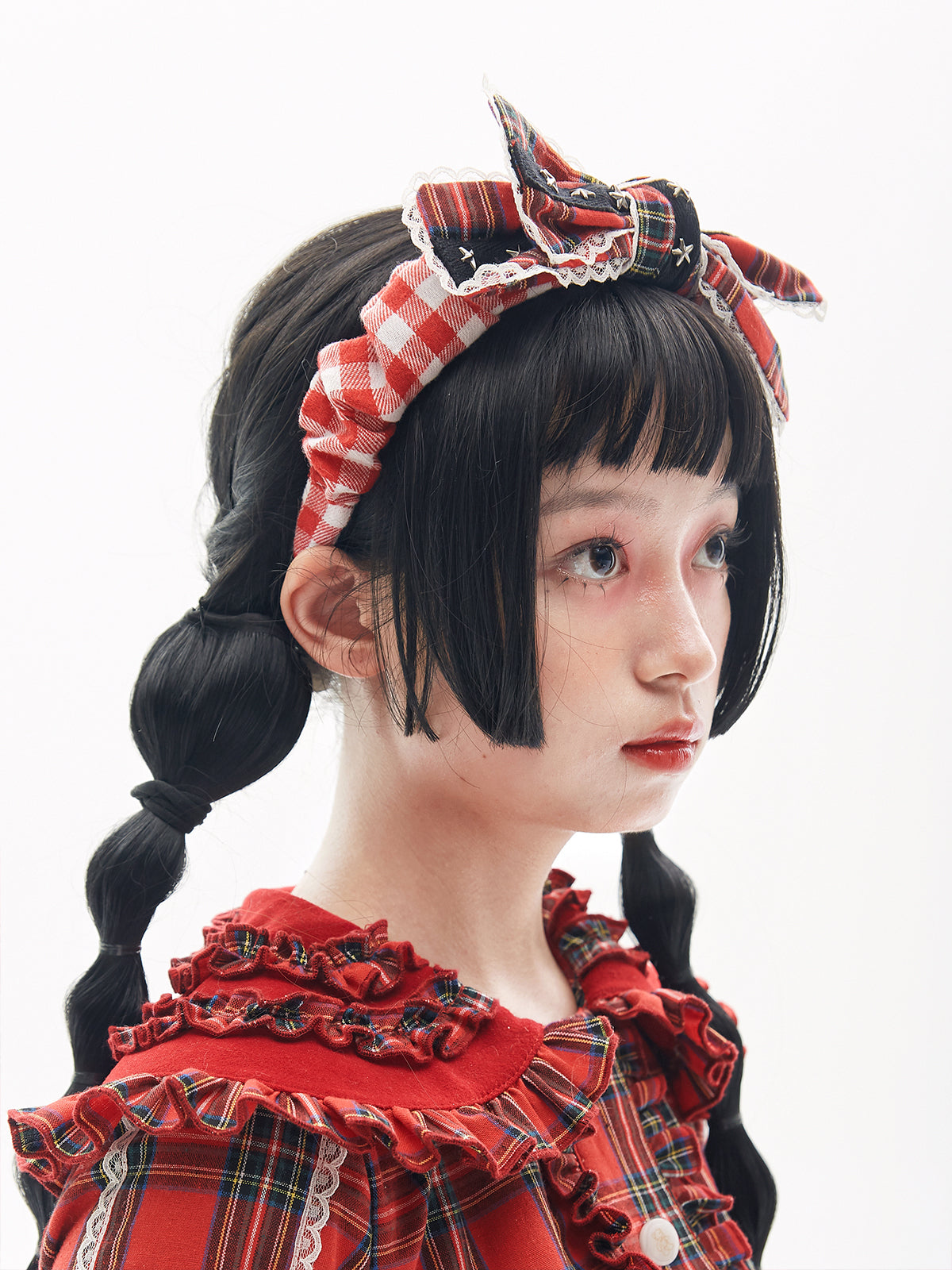 Showa Retro Bow Headband Red Plaid Cute Kawaii Harajuku - SOS MEME CLUB by Land Decora
