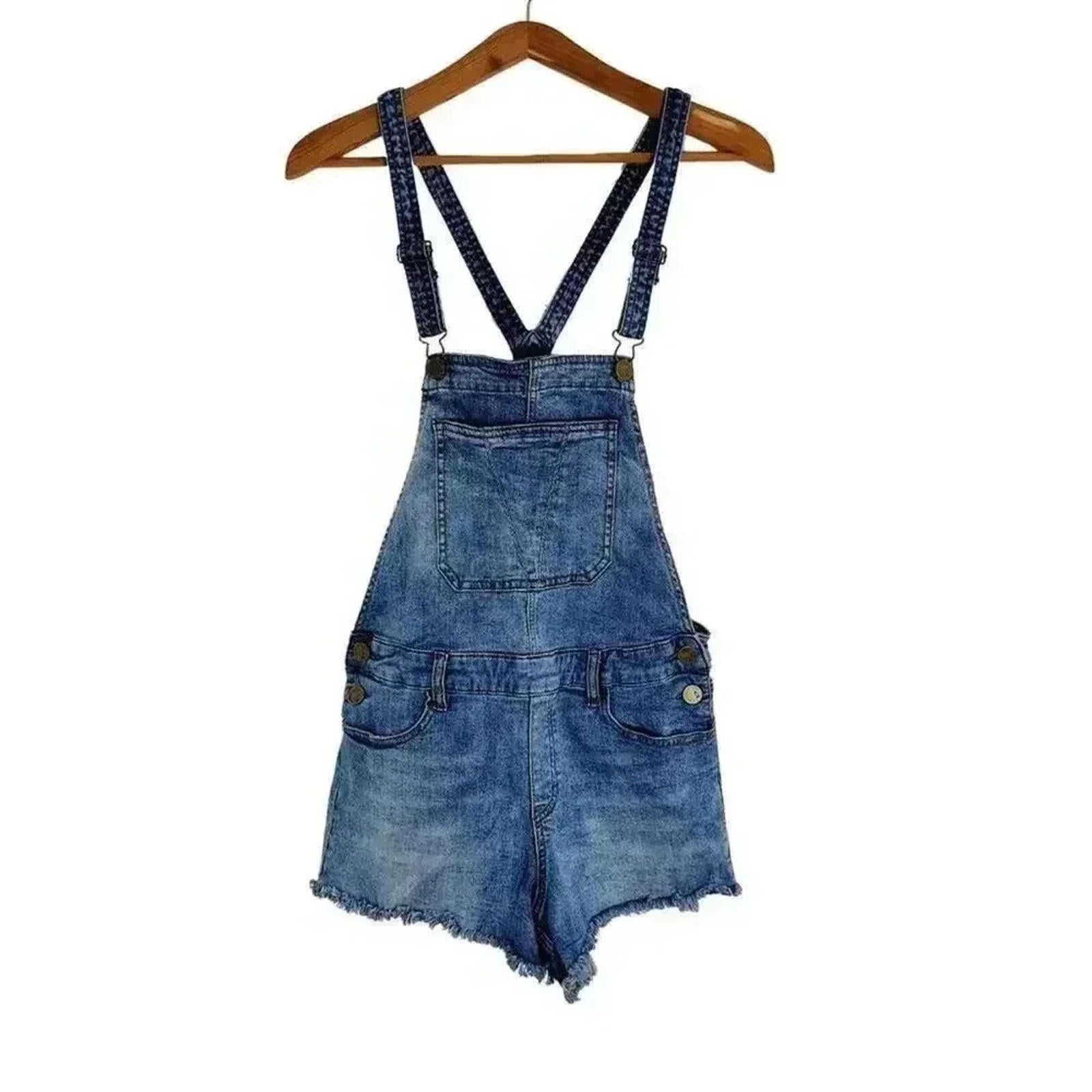 Ashley Mason Women's Acid Wash Denim Overall Shorts Country Western Si by Hot Girl Secondhand