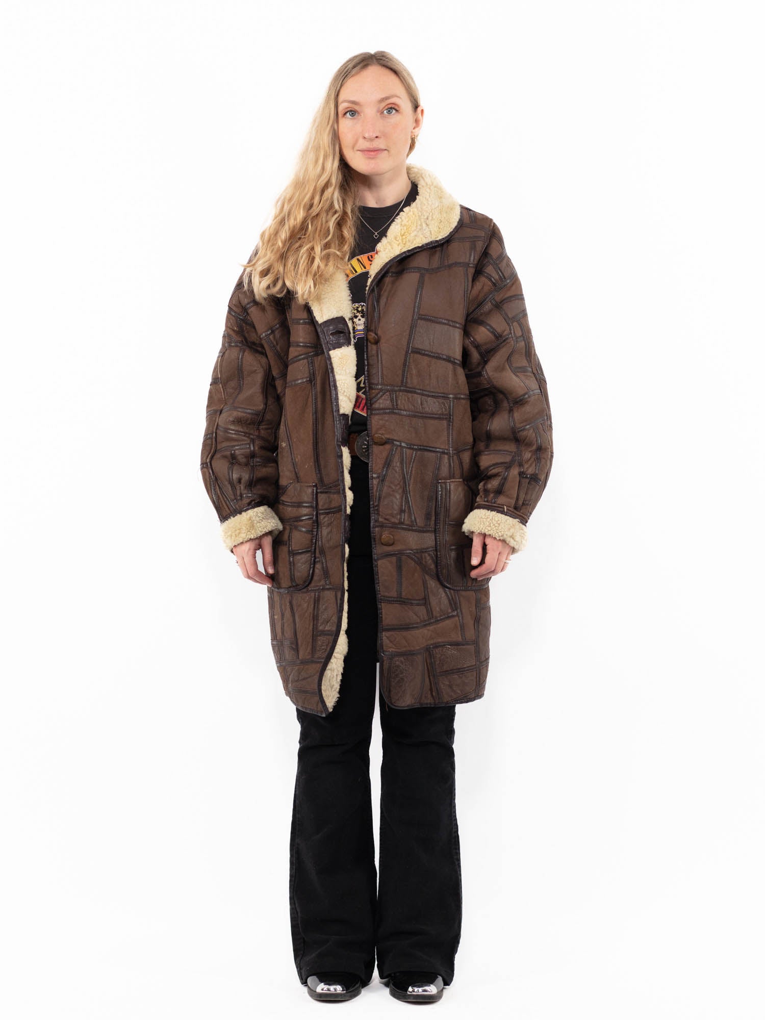 Vintage 90's Women Sheepskin Coat in Brown by Northern Grip