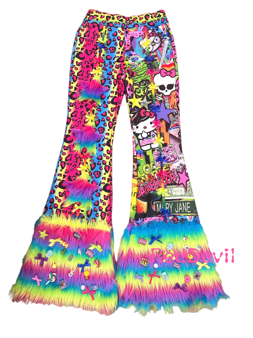 Red Devil Pants Decora Kei Colorful Pants Leopard Print Flared Pants by Land Decora