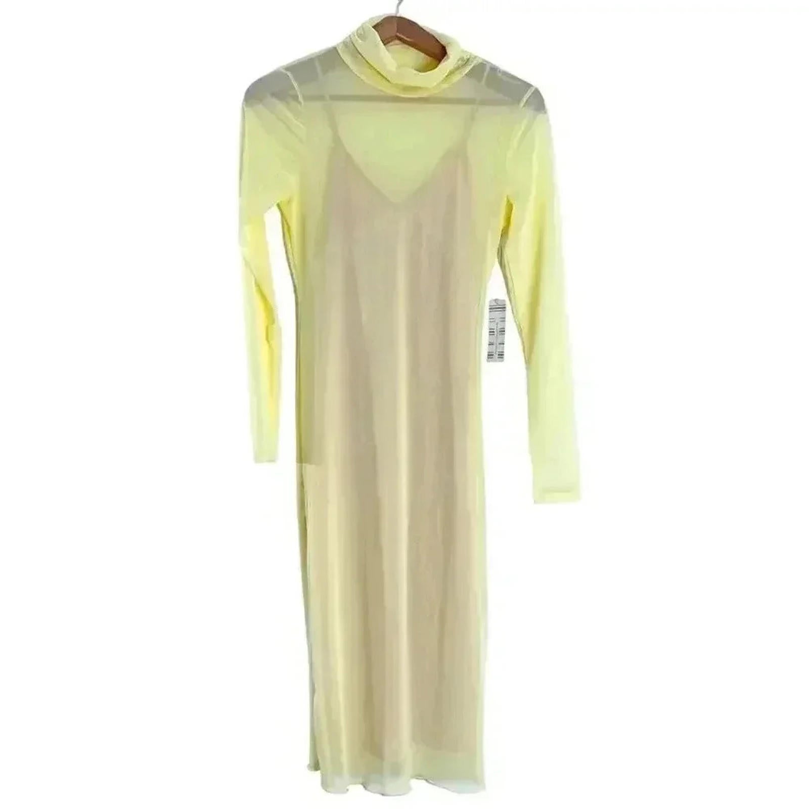 NWT Bailey Blue Yellow Mesh Turtleneck Long Sleeve Dress Women's Size by Hot Girl Secondhand