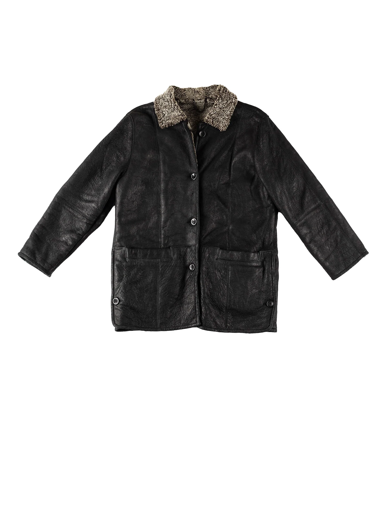 Vintage 90's Women Sheepskin Coat in Black by Northern Grip