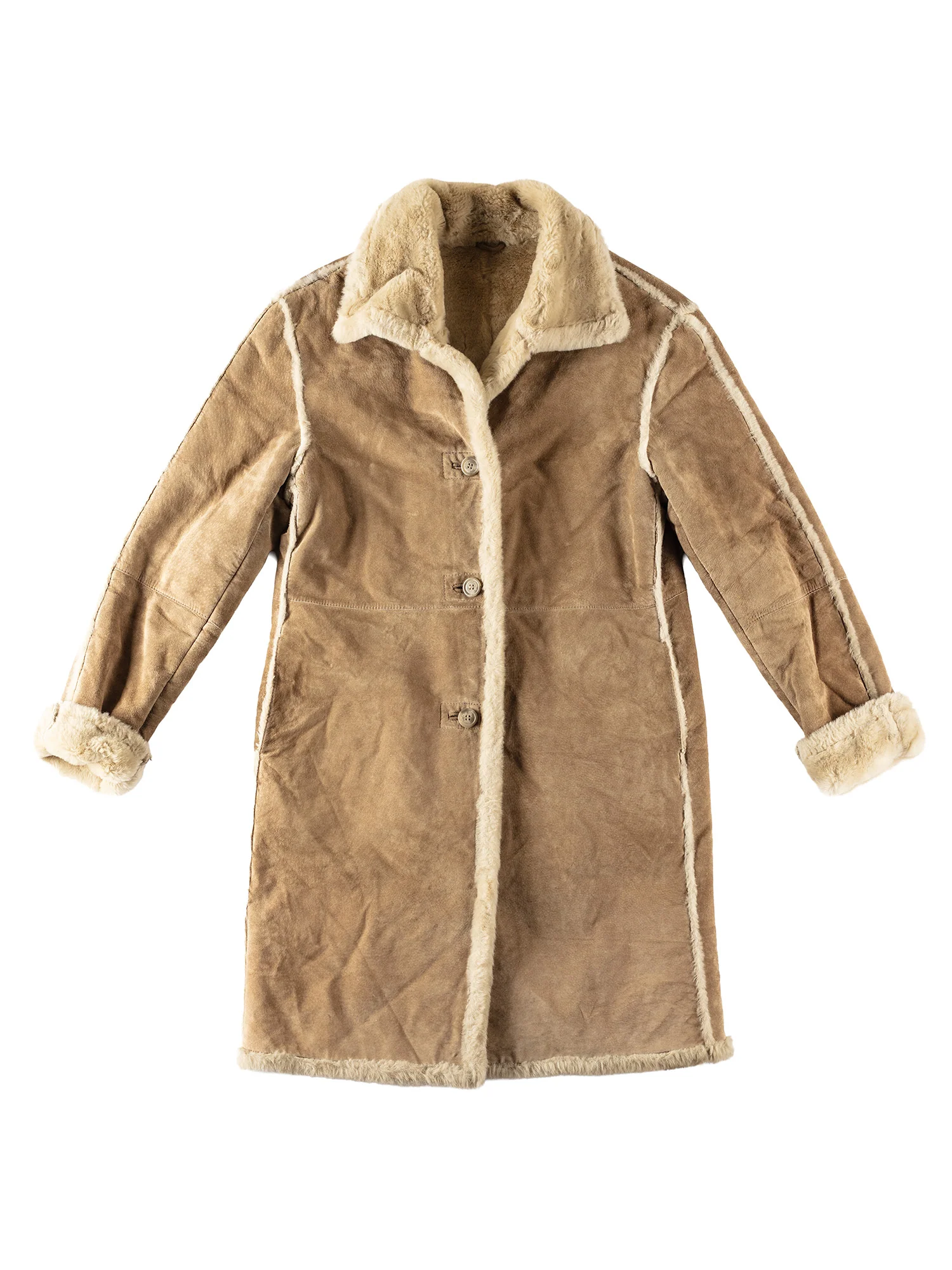 Vintage 80's Women Faux Sheepskin Penny Lane Coat in Beige by Northern Grip