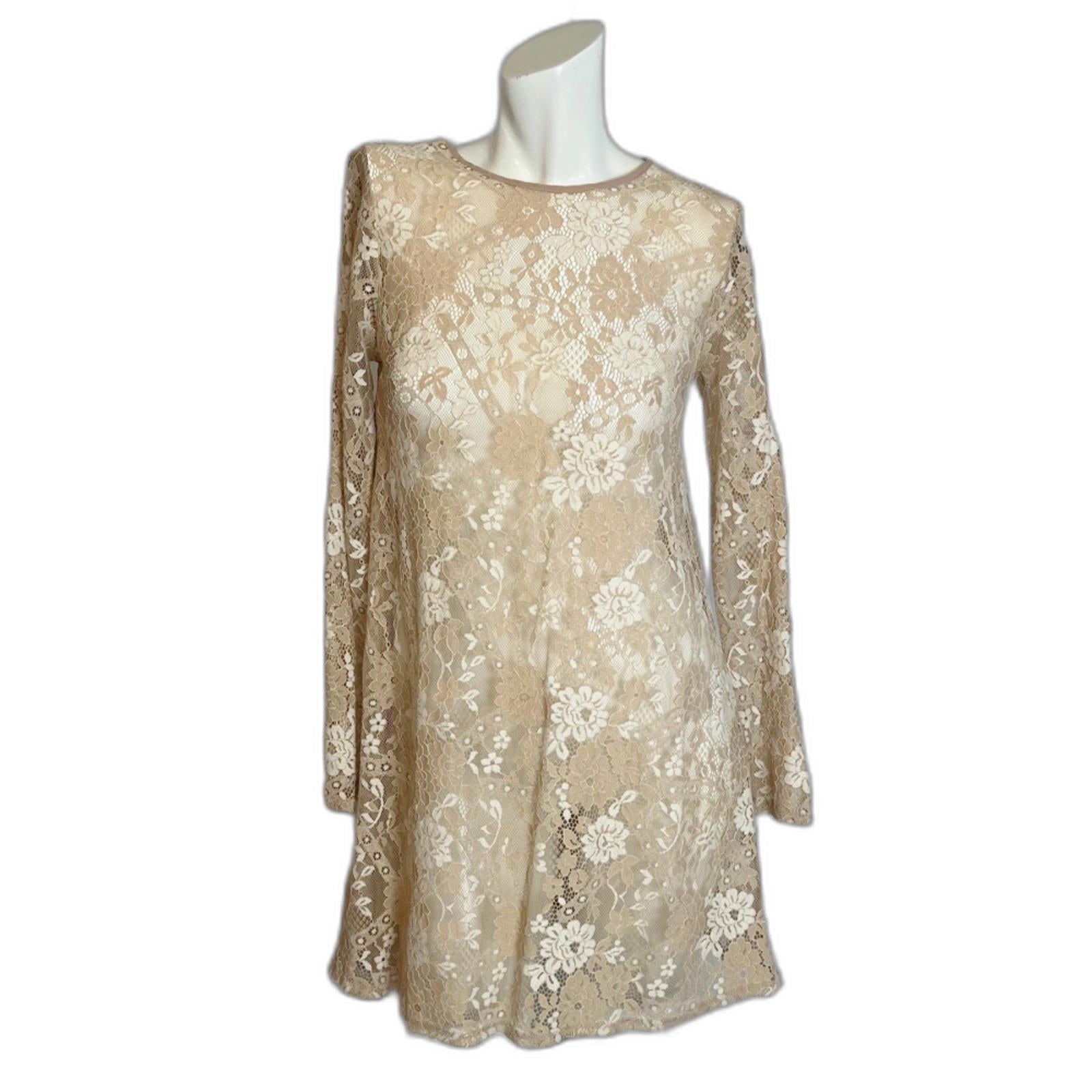Altar'd State Tan Cream Lace Long Sleeve Dress Swimsuit Coverup Boho S by Hot Girl Secondhand