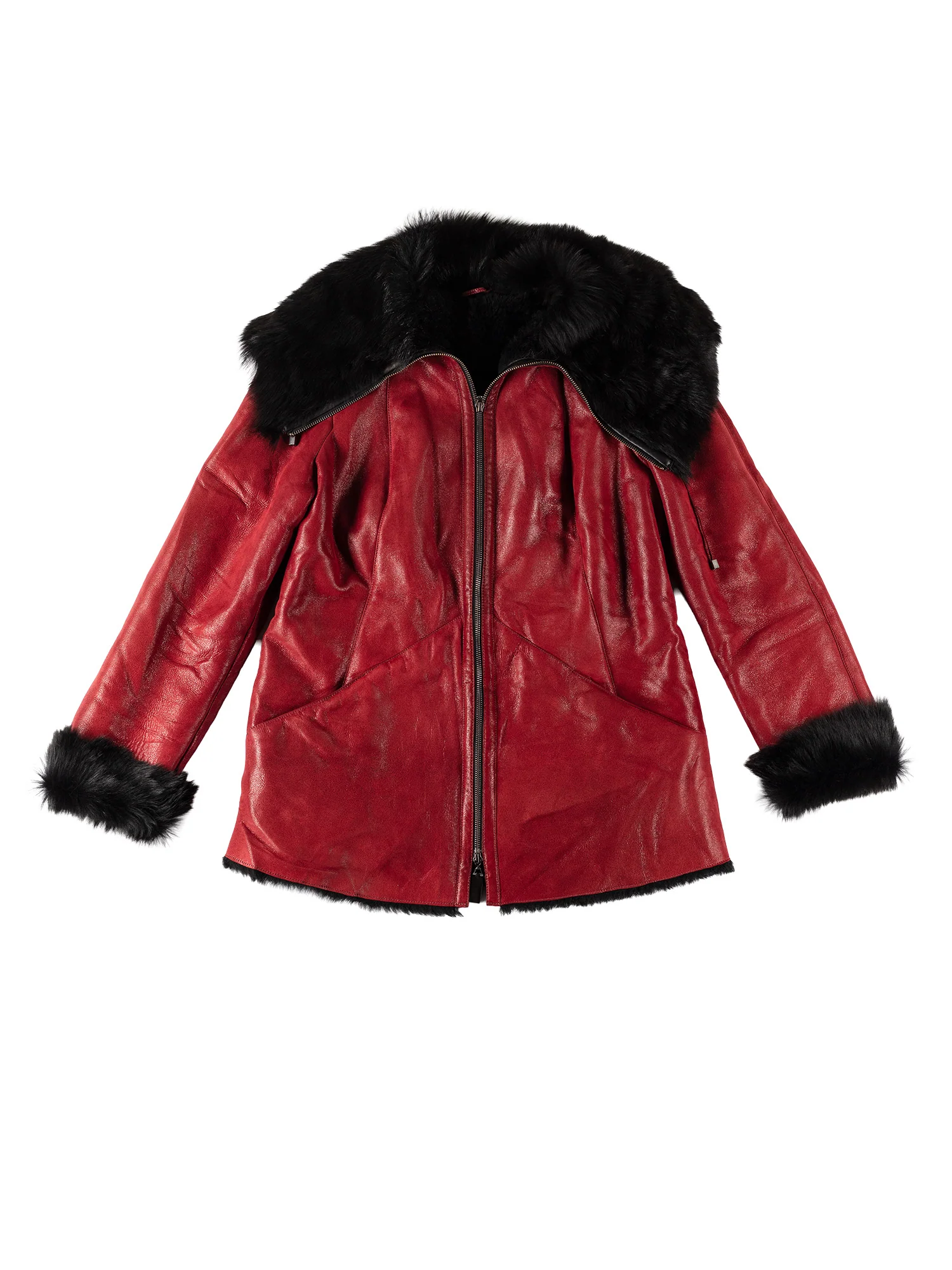 Vintage 70's Women Penny Lane  Sheepskin Coat in Red by Northern Grip