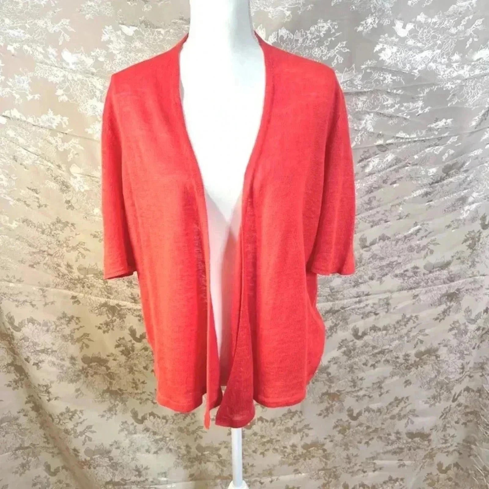 Eileen Fisher Coral Short Sleeve Linen Cardigan Open Front Size L by Hot Girl Secondhand