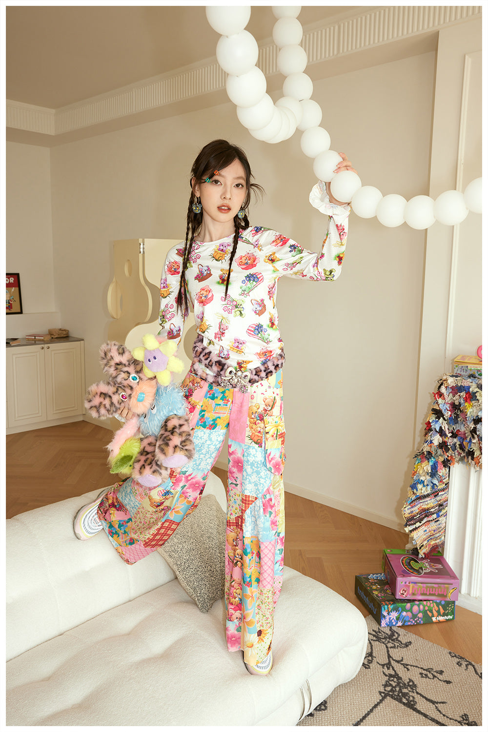 Harajuku Shirt Animal Print Mesh Long Sleeve Flared Sleeves Shirt | Tntntutu by Land Decora