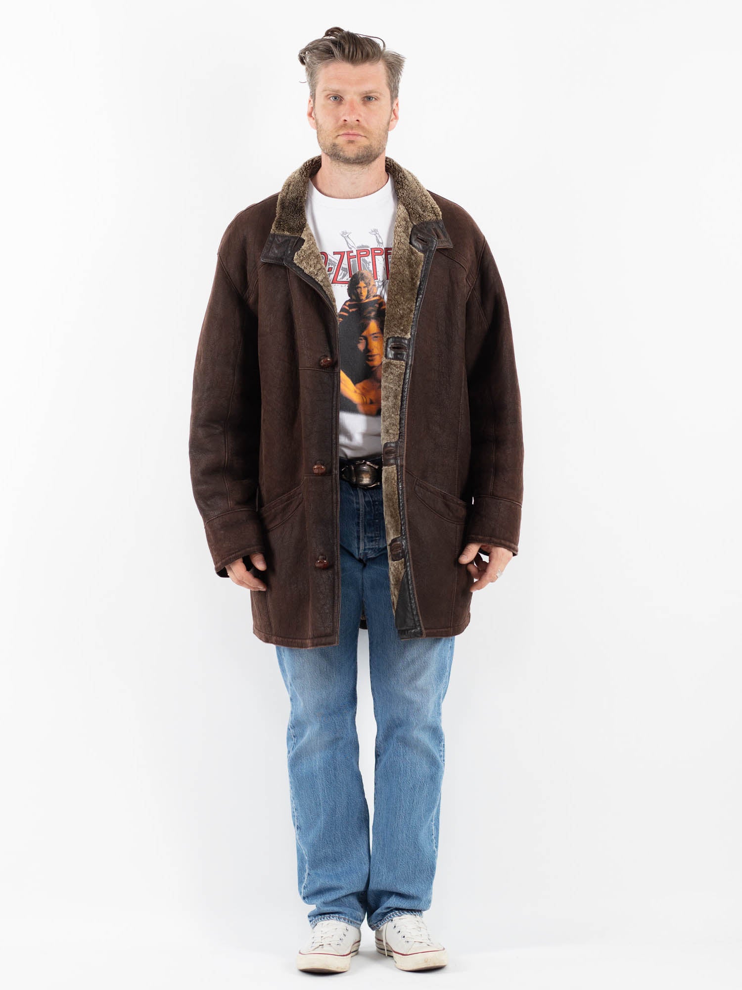 Vintage 90's Men Sheepskin Coat in Brown by Northern Grip