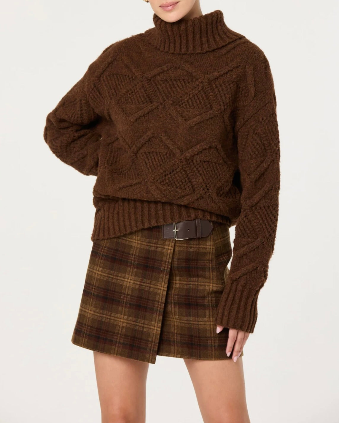 ASTR the Label Janeth Diamond Knit Turtleneck Sweater by Sierra Deene