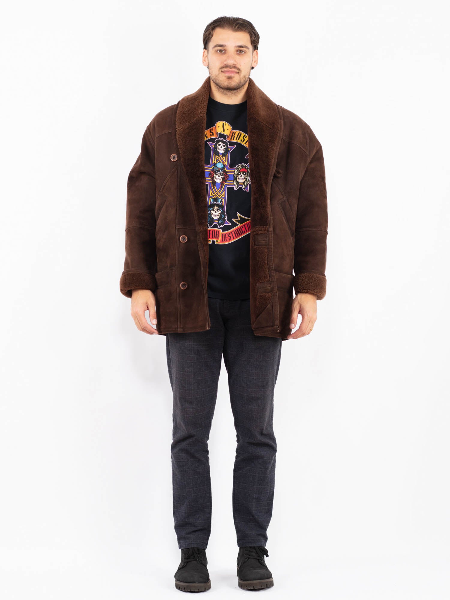 Vintage 80's Men Sheepskin Coat in Brown by Northern Grip