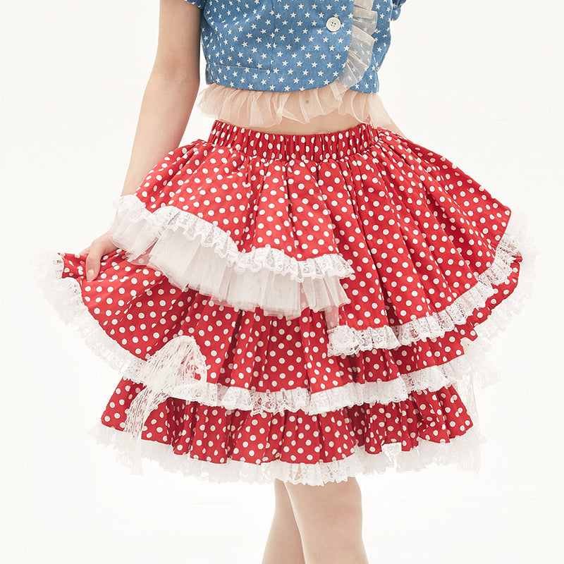 SOS MEME CLUB Red Polka Dot Retro Skirt – Showa Vintage Kawaii Style by Land Decora