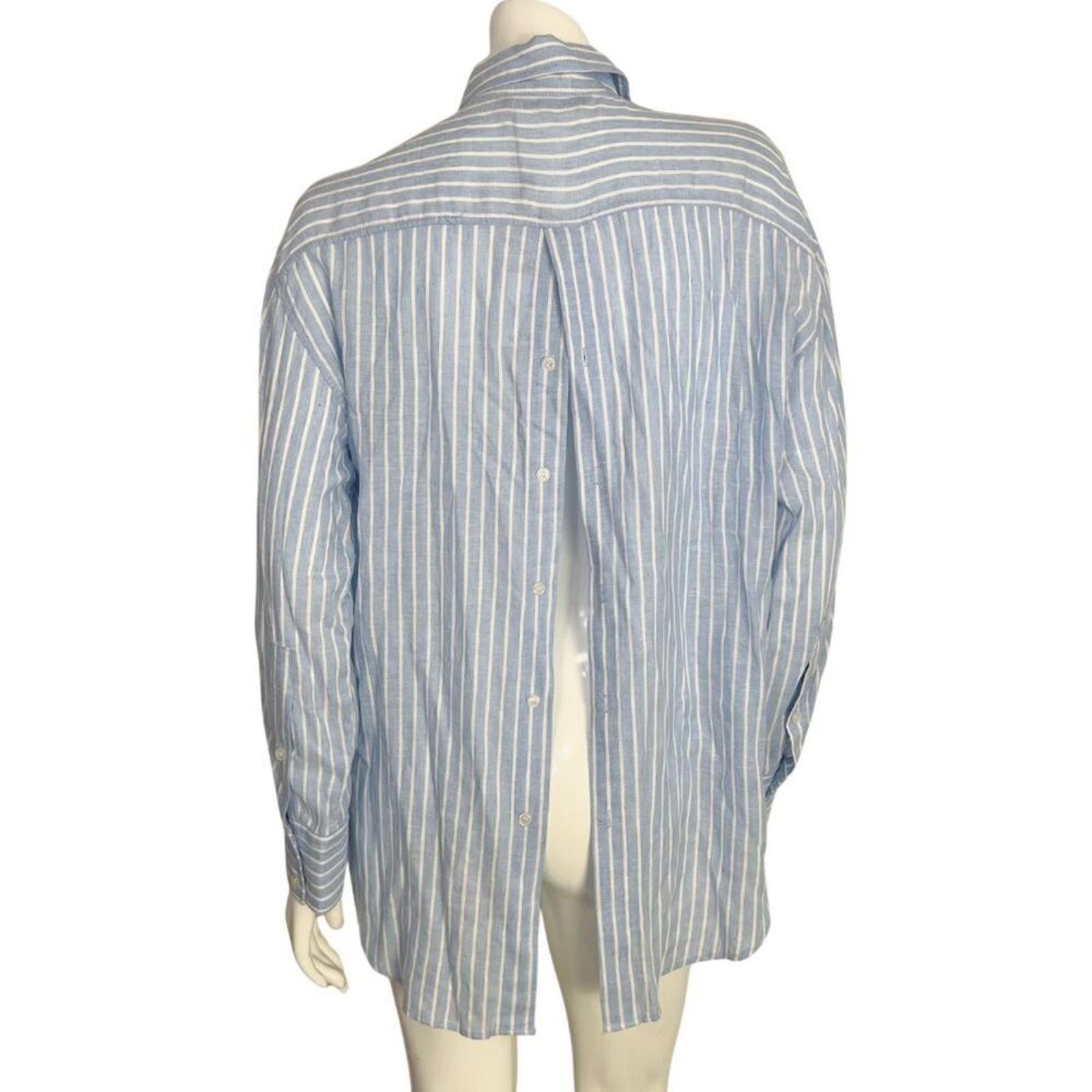 NWT Zara Linen Blend Blue White Striped Open Back Long Sleeve Button U by Hot Girl Secondhand