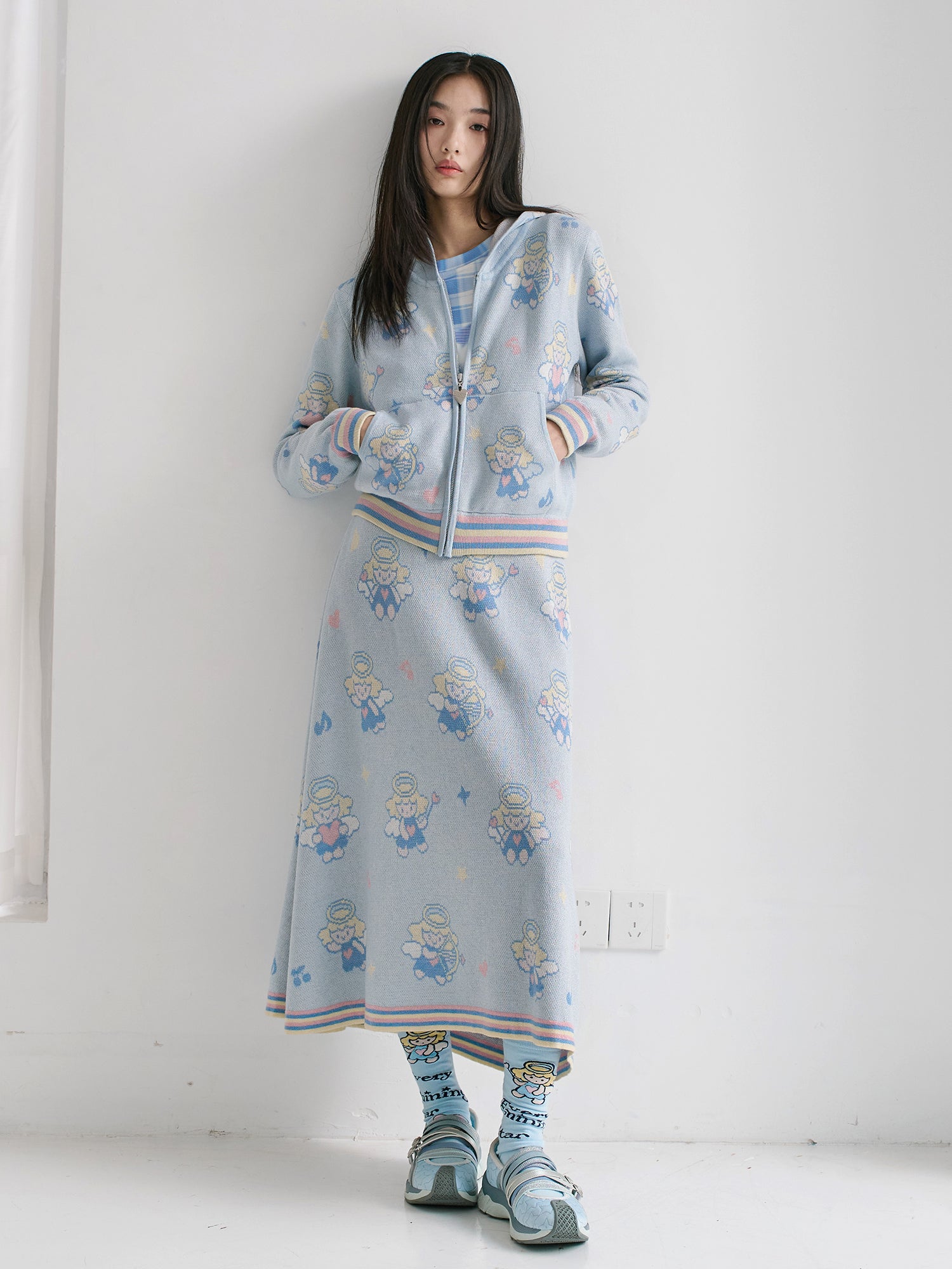 Tntntutu Setup Harajuku Angel Knit Hoodie & Skirt Set – Light Blue | t by Land Decora