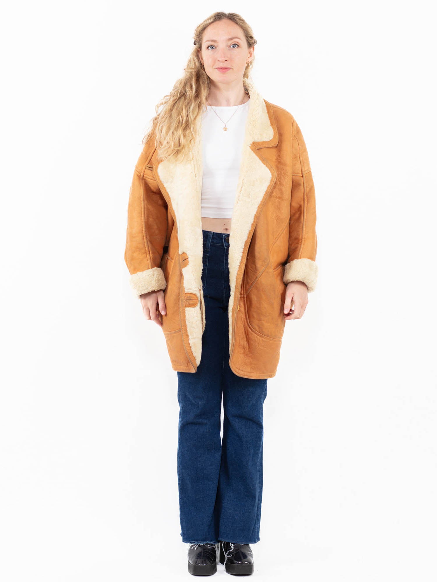 Vintage 80's Women Sheepskin Coat in Brown by Northern Grip