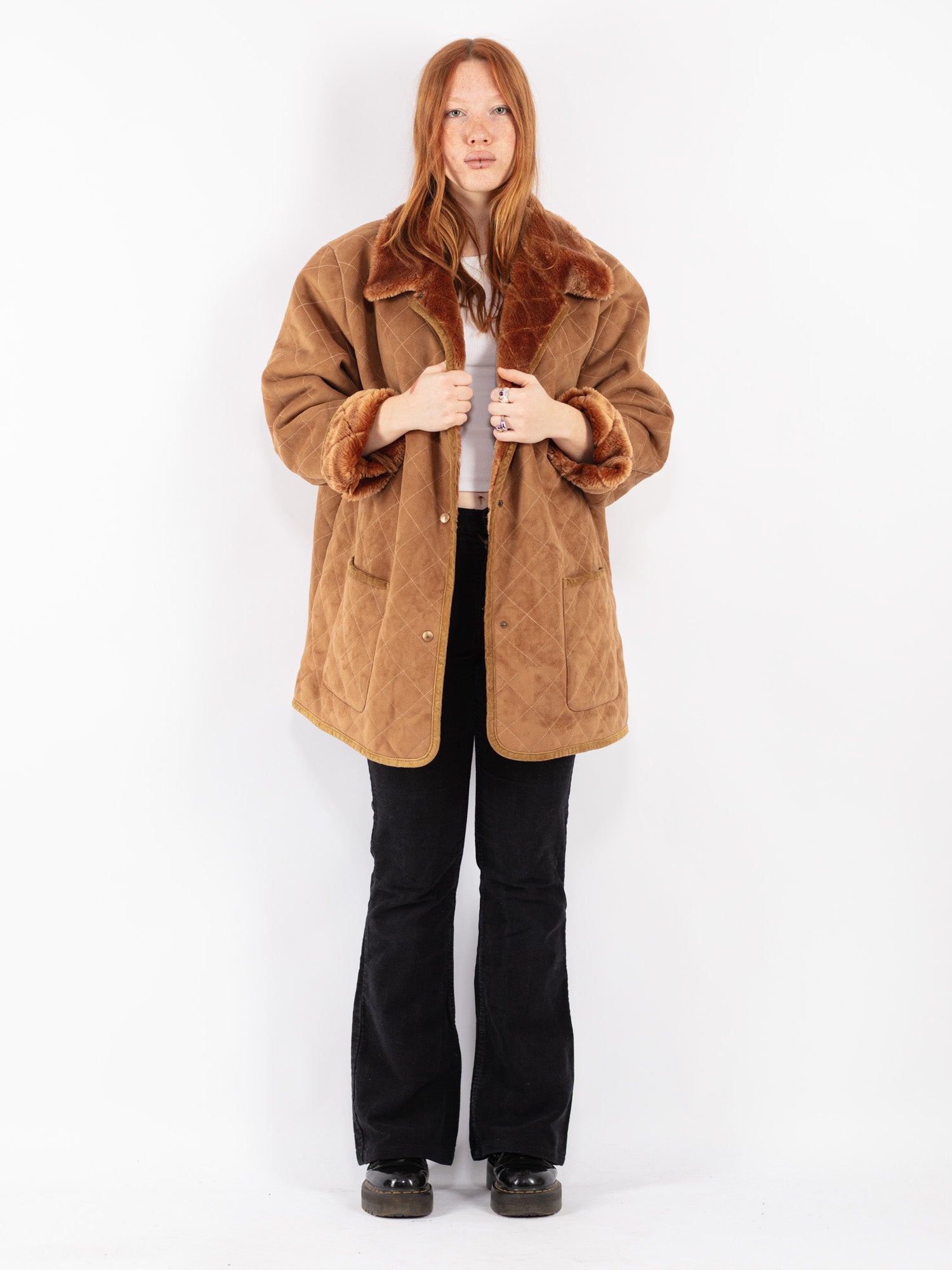 Vintage 90's Women Faux Sheepskin Coat in Beige by Northern Grip