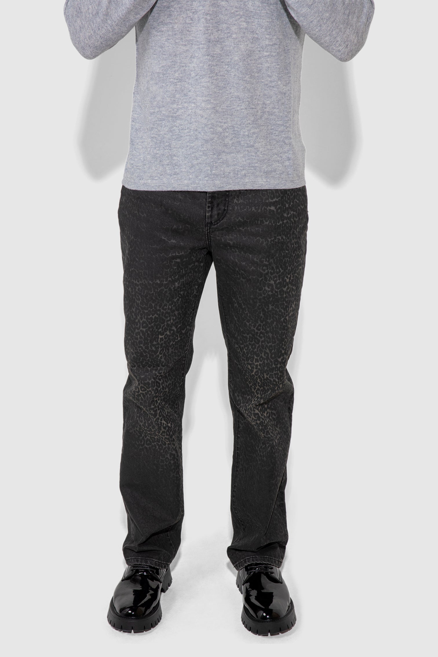 Caine Flocked Leopard Stretch Straight Leg Jean by MONFRERE