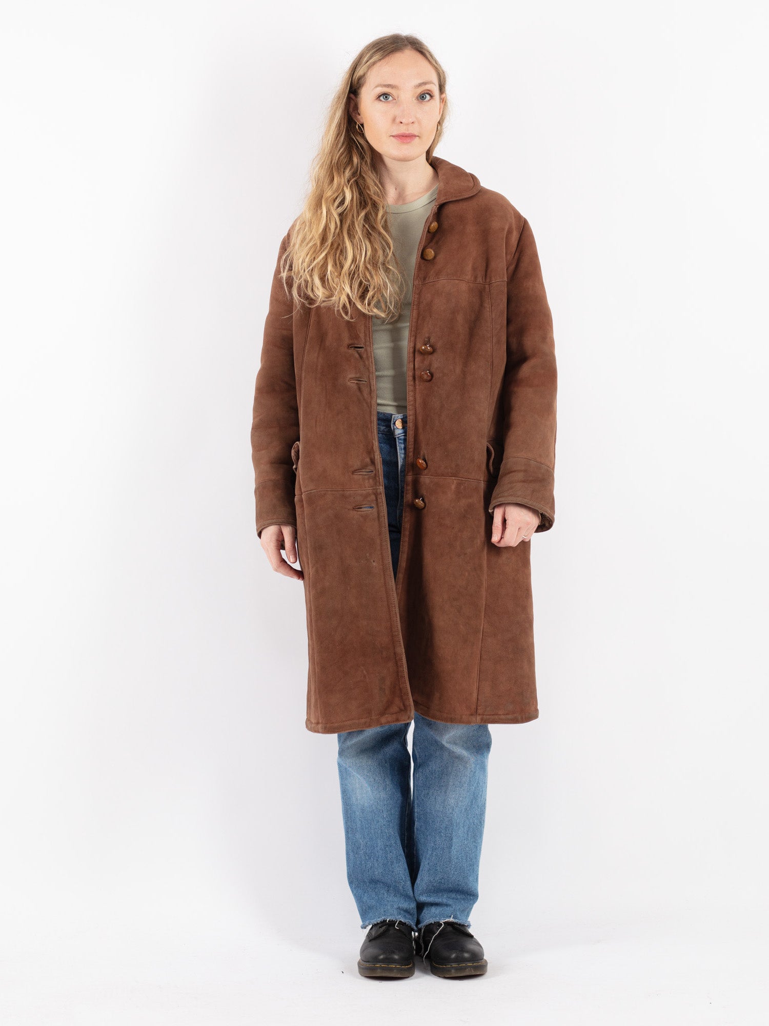 Vintage 70's Women Sheepskin Coat in Brown by Northern Grip