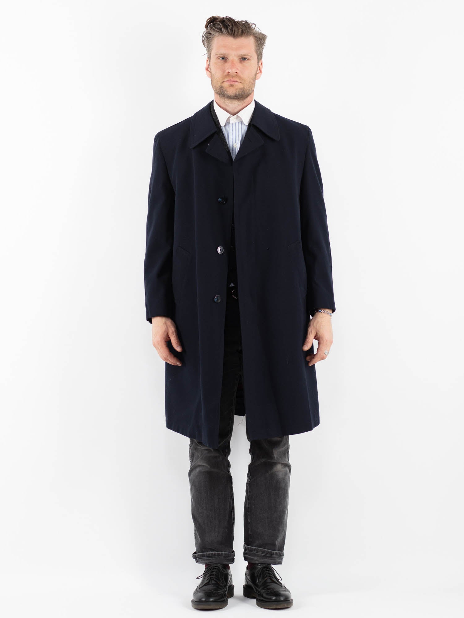 Vintage 90's Men Wool Blend Coat in Blue by Northern Grip