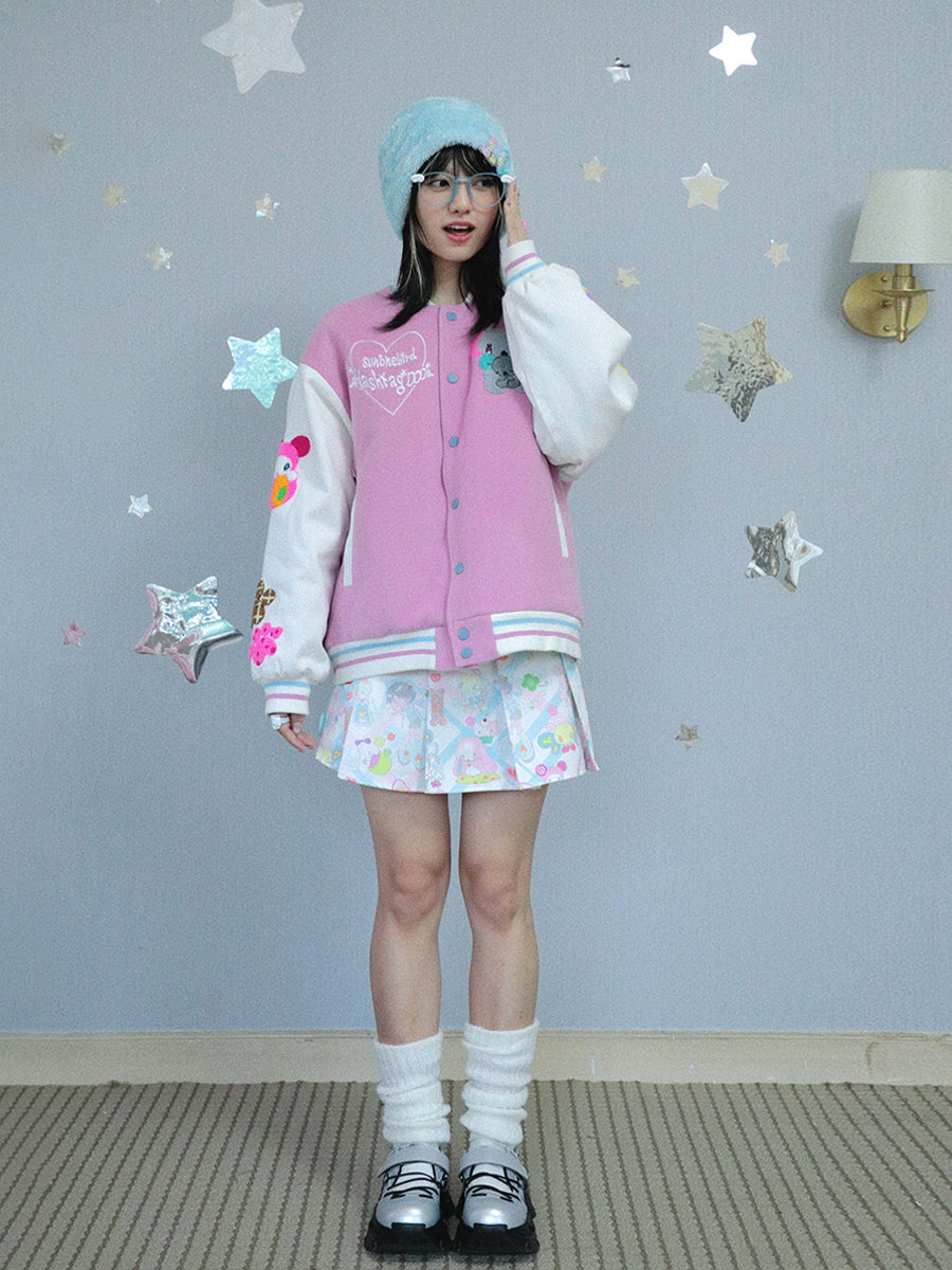 Kawaii Padded Pink Baseball Jacket Cozy Soft Durable - Hashtag DDD by Land Decora