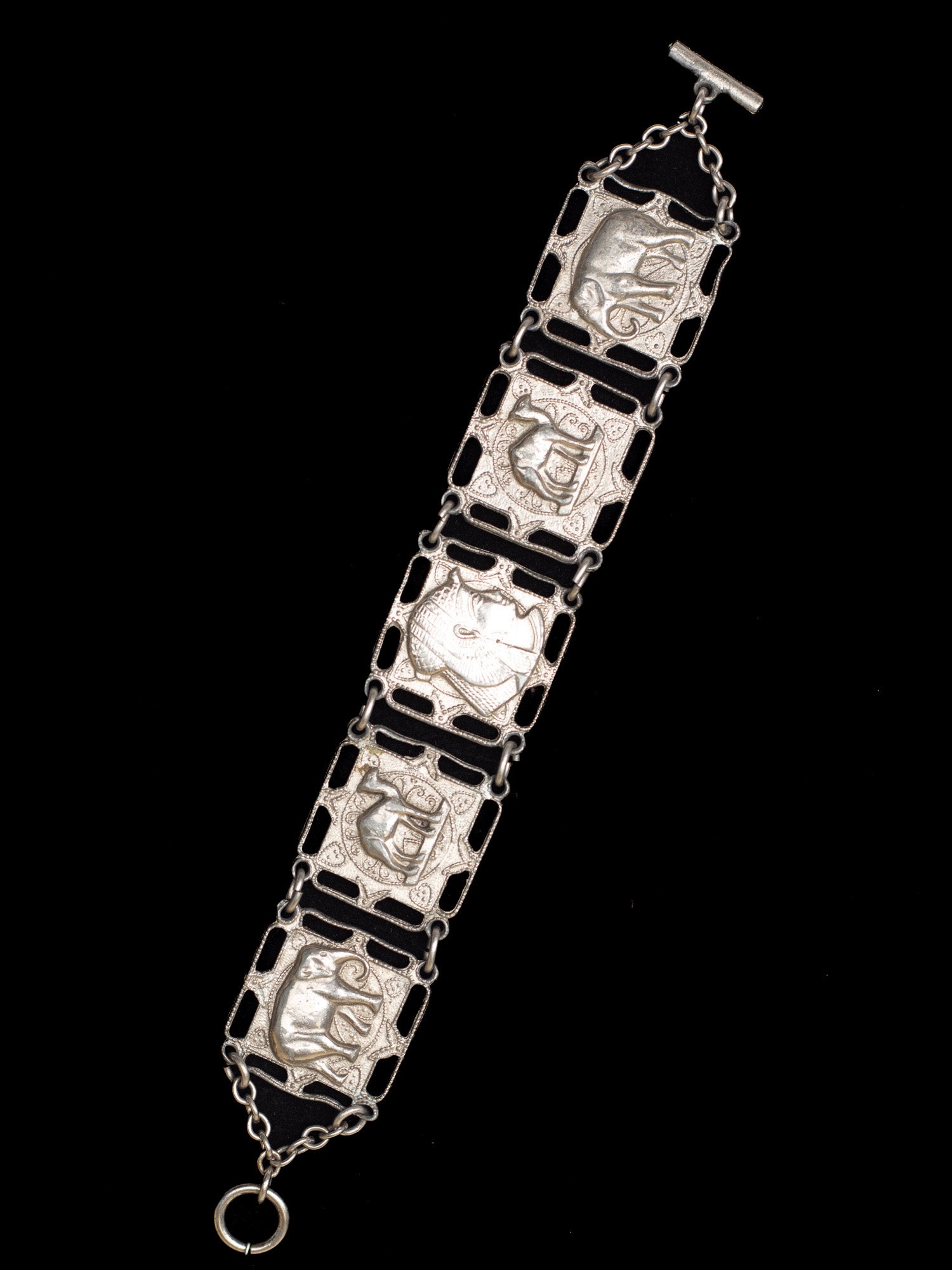 Vintage 60's Panel Bracelet with Elephant & Camel Motifs by Northern Grip