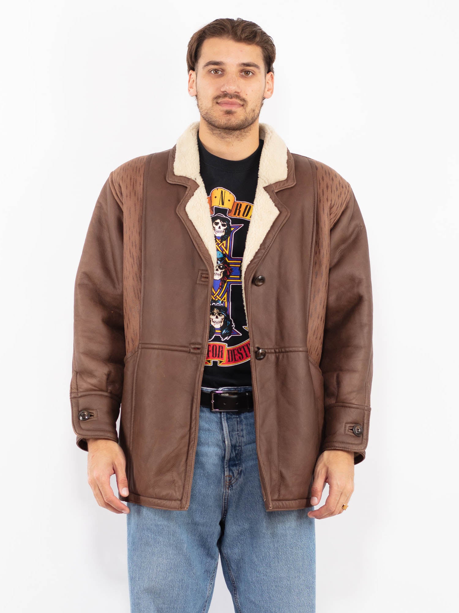 Vintage 80's Men Sheepskin Coat in Brown by Northern Grip