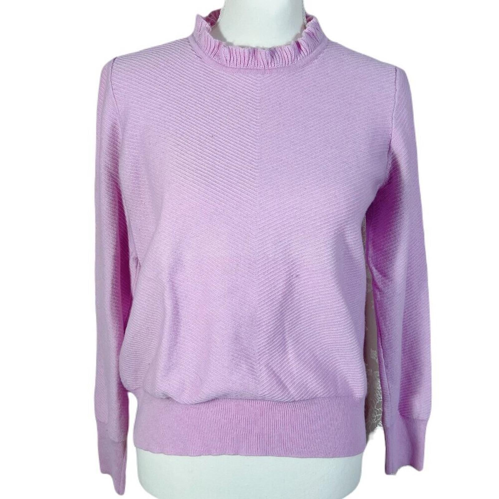 J Crew Merino Wool Pink Purple Mock Neck Sweater Ruffled Women's Size by Hot Girl Secondhand