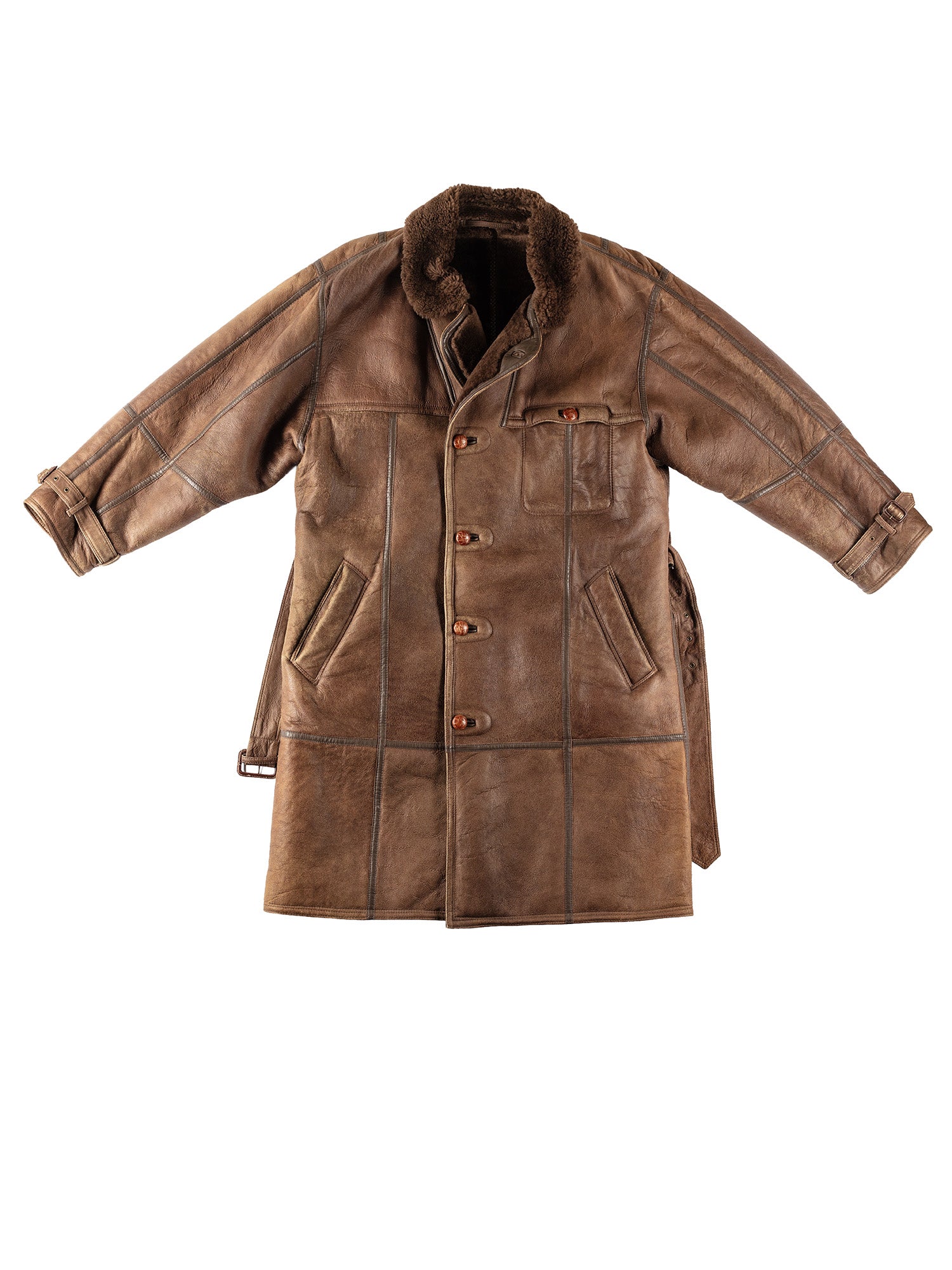 Vintage 80's Men Sheepskin Maxi Coat in Brown by Northern Grip