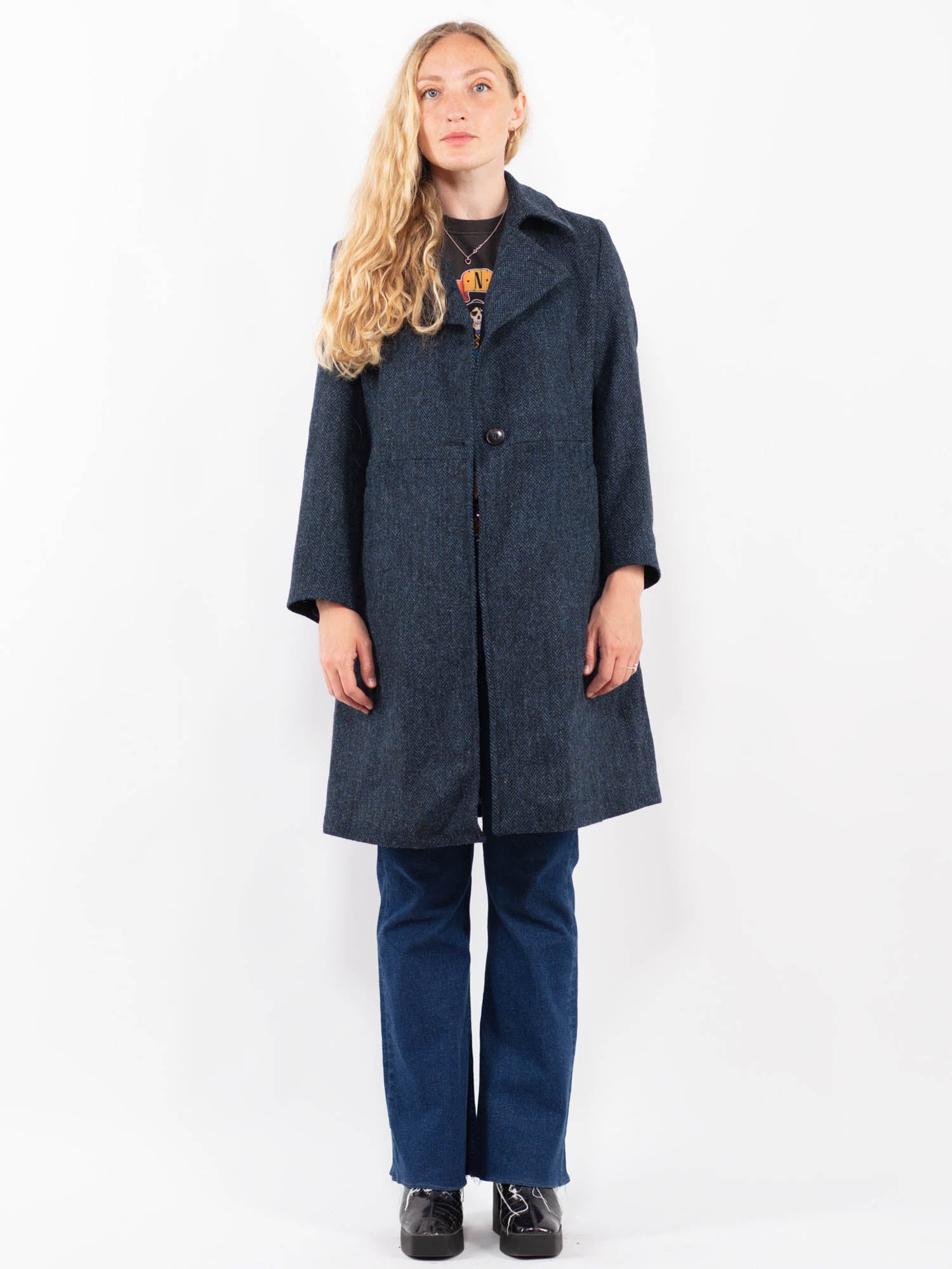 Vintage 00's Women Harris Tweed Coat in Blue by Northern Grip