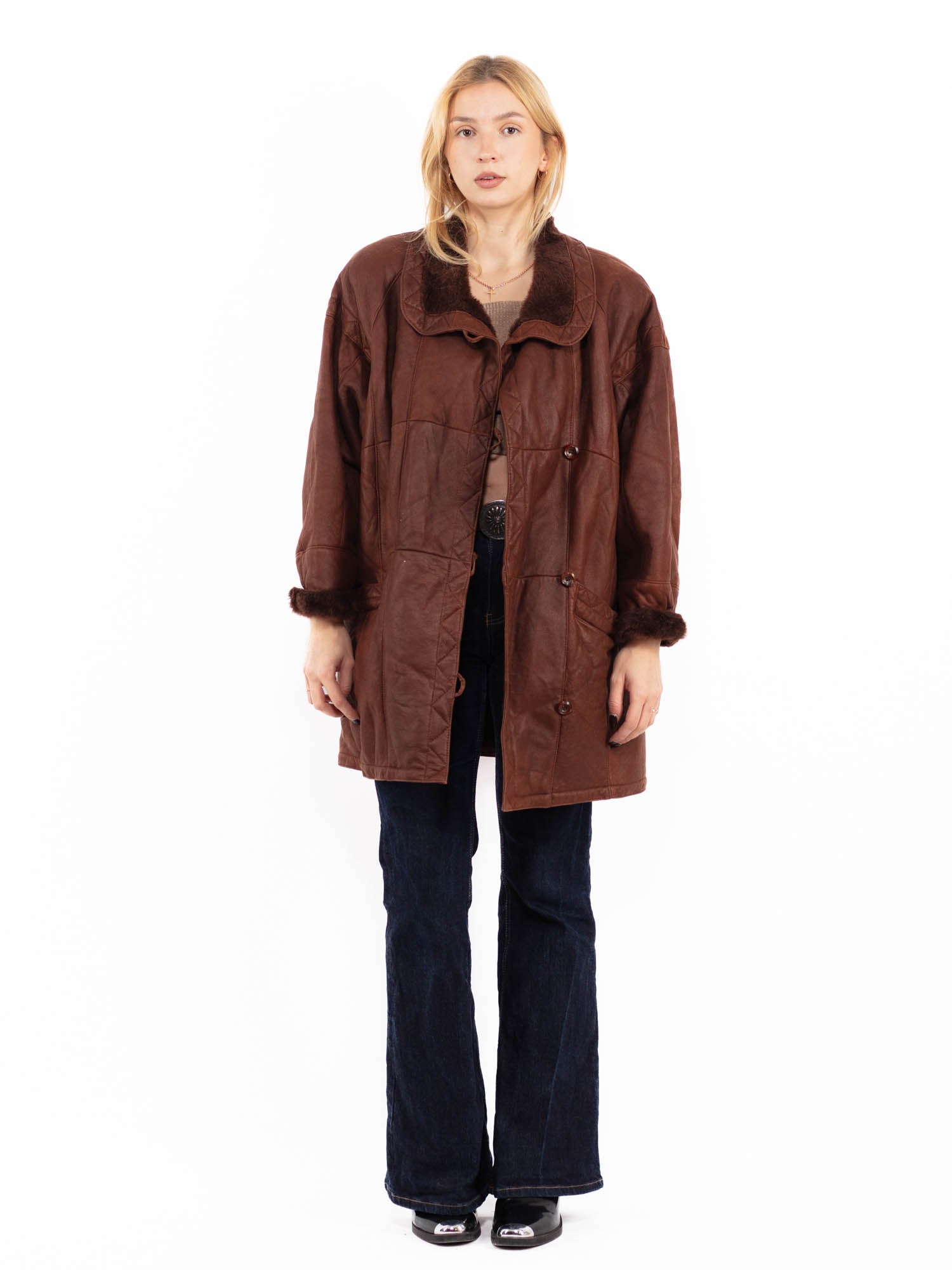 Vintage 90's Women Sheepskin Coat in Brown by Northern Grip