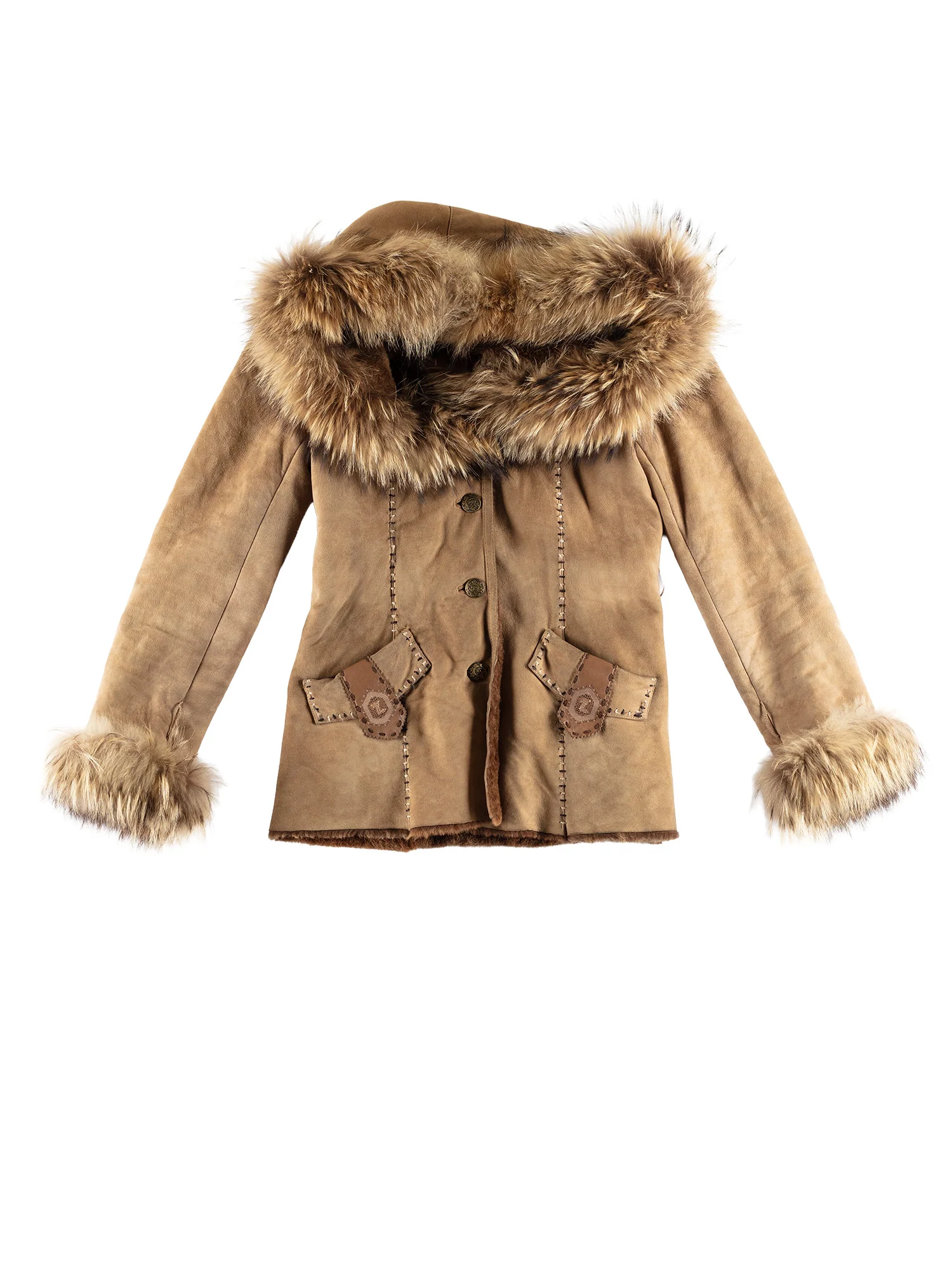 Vintage 70's Women Hooded Penny Lane Sheepskin Coat in Beige by Northern Grip