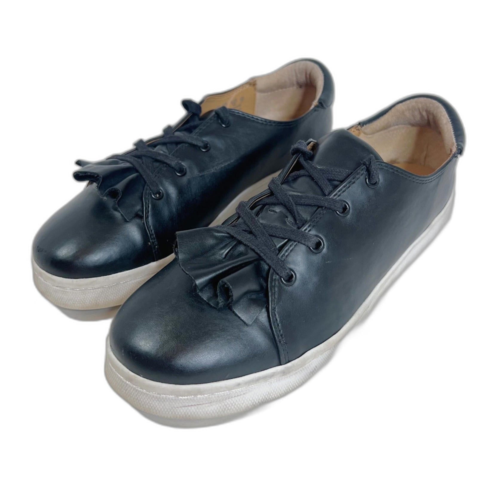 Franco Sarto Stephanie Black Leather Lace Up Sneakers Casual Flats Siz by Hot Girl Secondhand