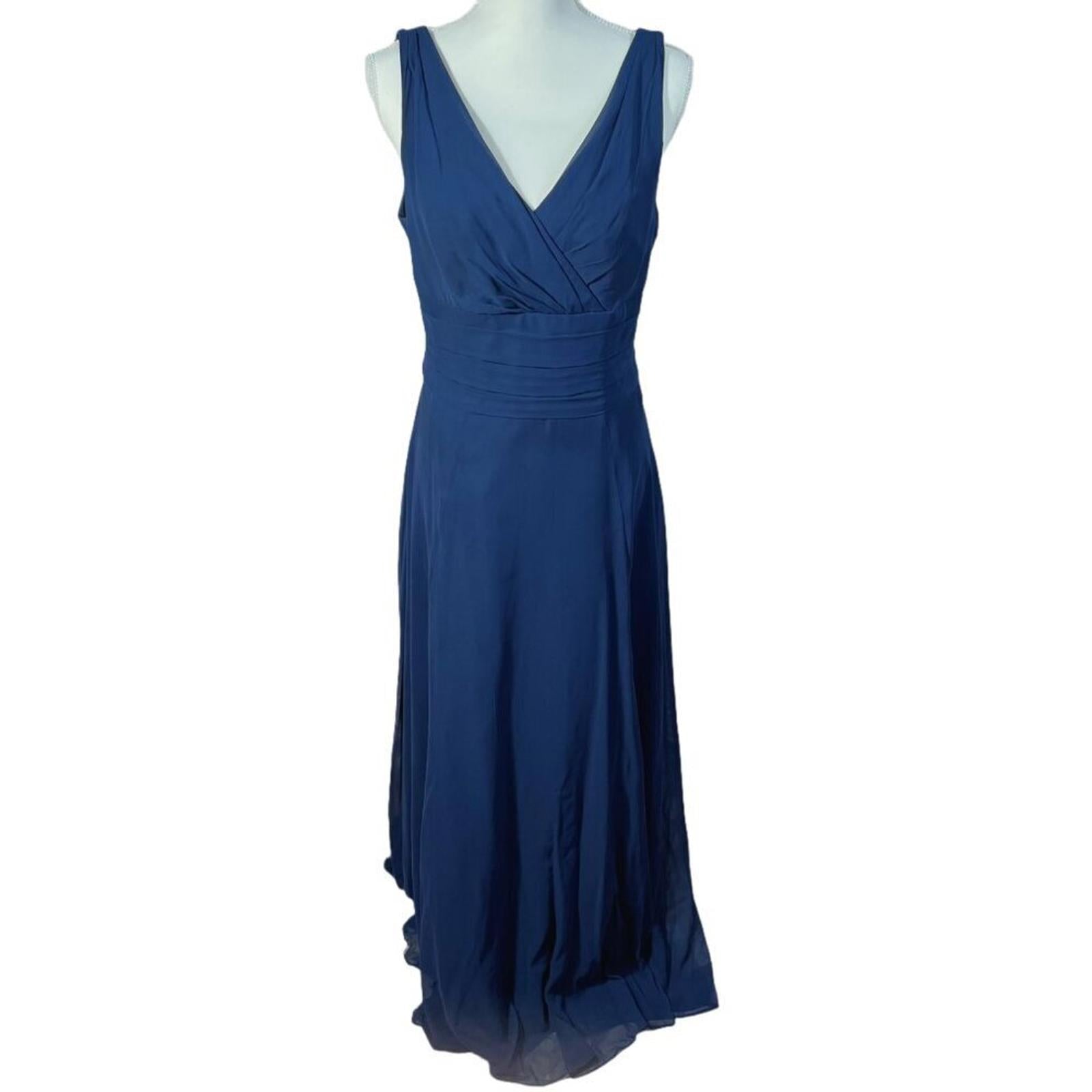 David's Bridal Long Chiffon Surplice Tank Dress in Marine Blue Women's by Hot Girl Secondhand
