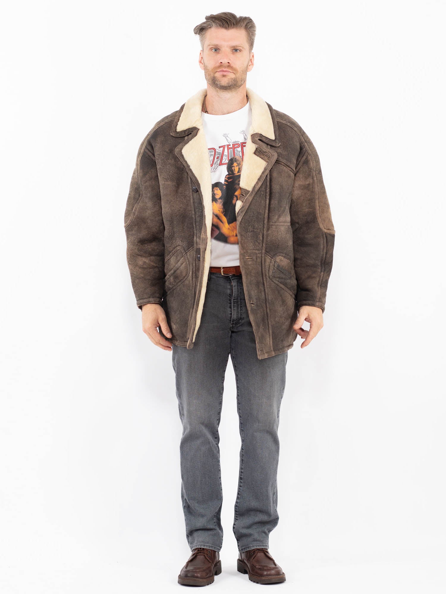 Vintage 80's Men Sheepskin Coat in Brown by Northern Grip