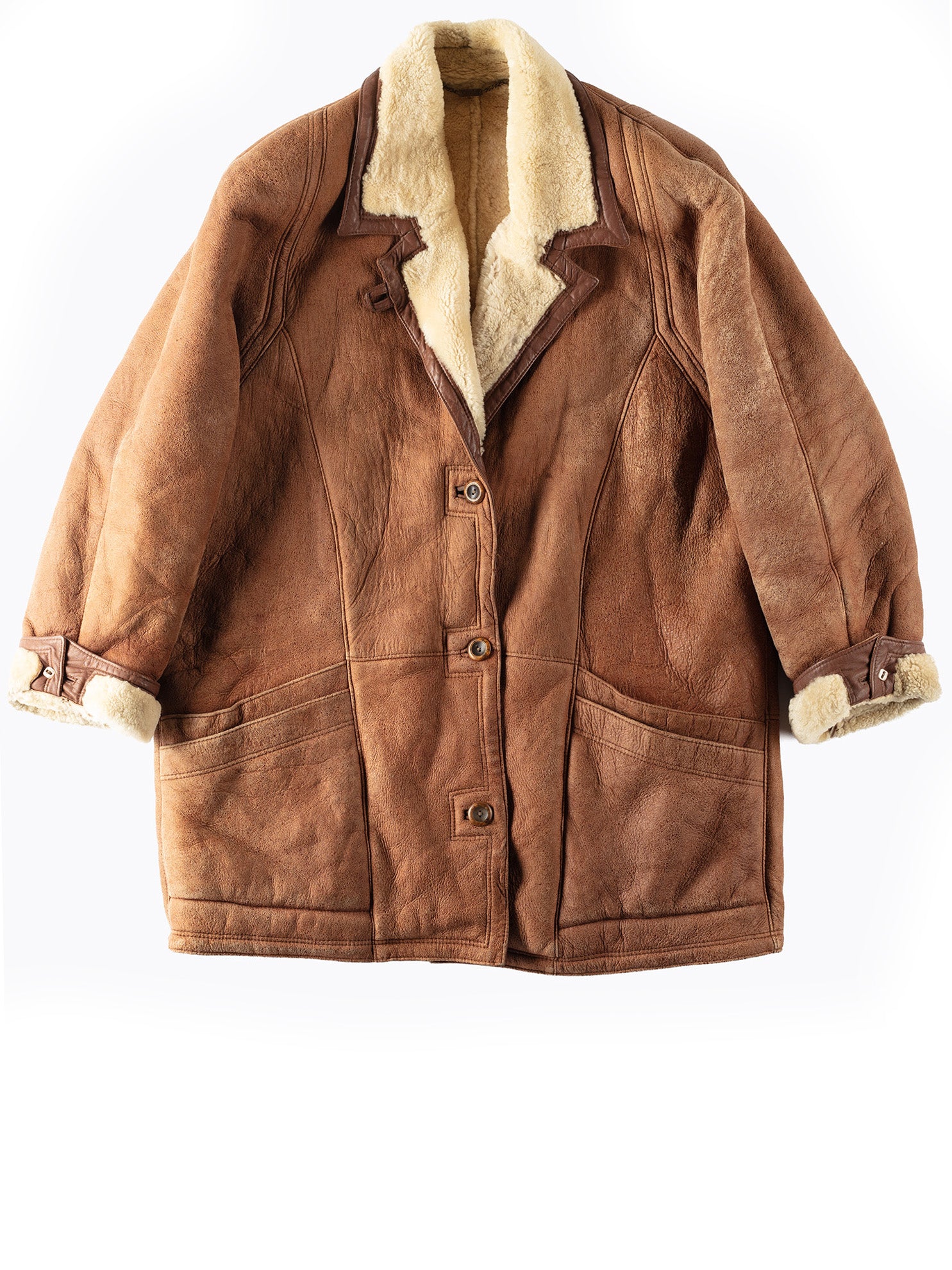 Vintage 80's Women Sheepskin Shearling Coat in Brown by Northern Grip