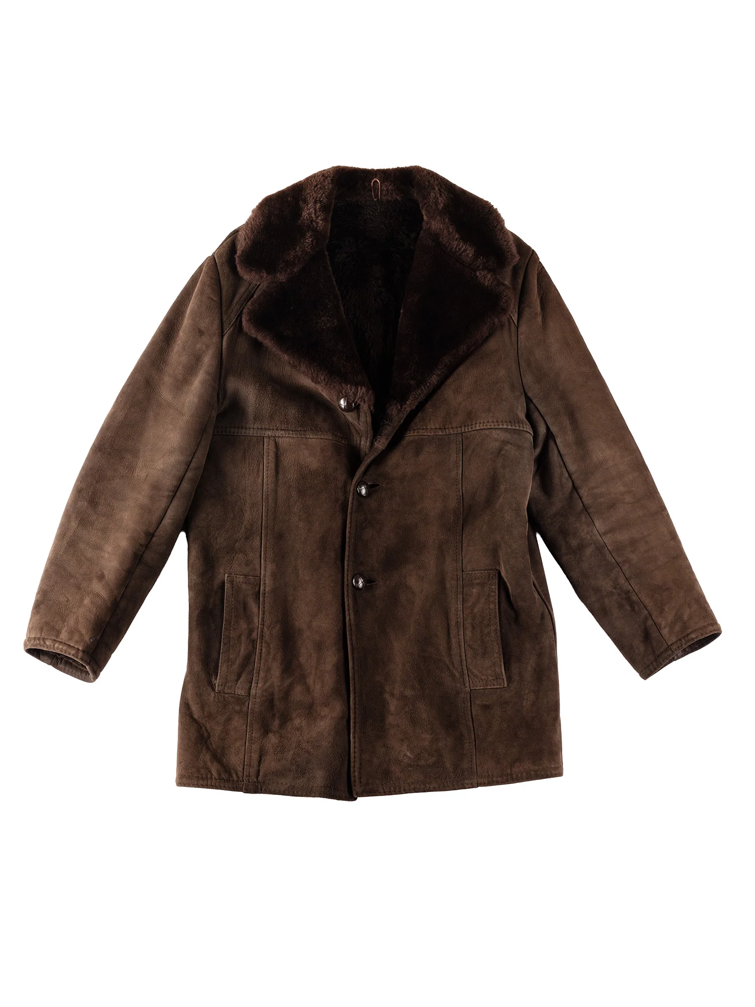 Vintage 70's Men Faux Sheepskin Coat in Brown by Northern Grip